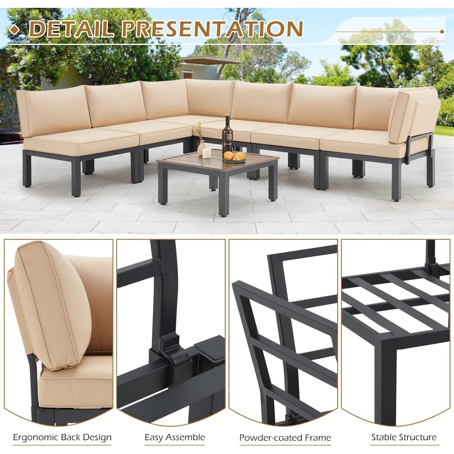 YODOLLA 7 Piece Outdoor Patio Furniture Set Metal Patio Sectional Conversation Sofabest