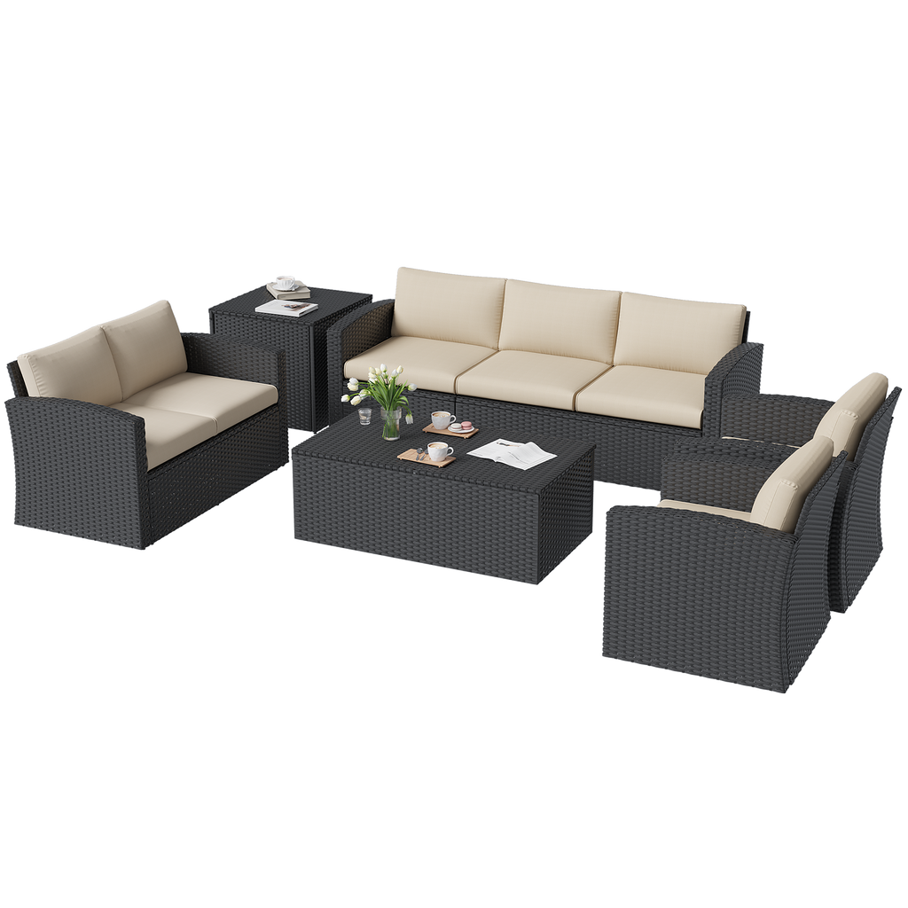 YODOLLA 7 PCS Outdoor Patio Furniture Sets with 2 Storage Boxes, Black & Beigebest