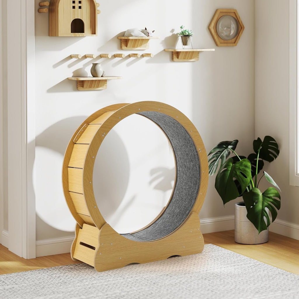 YODOLLA 35.8'' Cat Wheel Large Quiet Cat Treadmill, Naturalbest