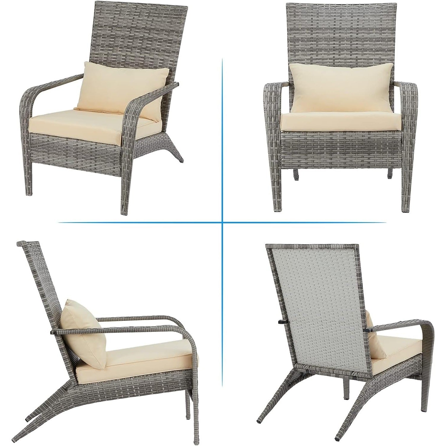 YODOLLA Patio Wicker Adirondack Chair, Coconino Rattan Dining Chairs,Greybest