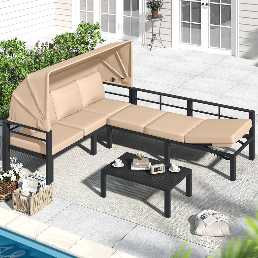 YODOLLA Patio Furniture Set with Retractable Canopy, Beigebest