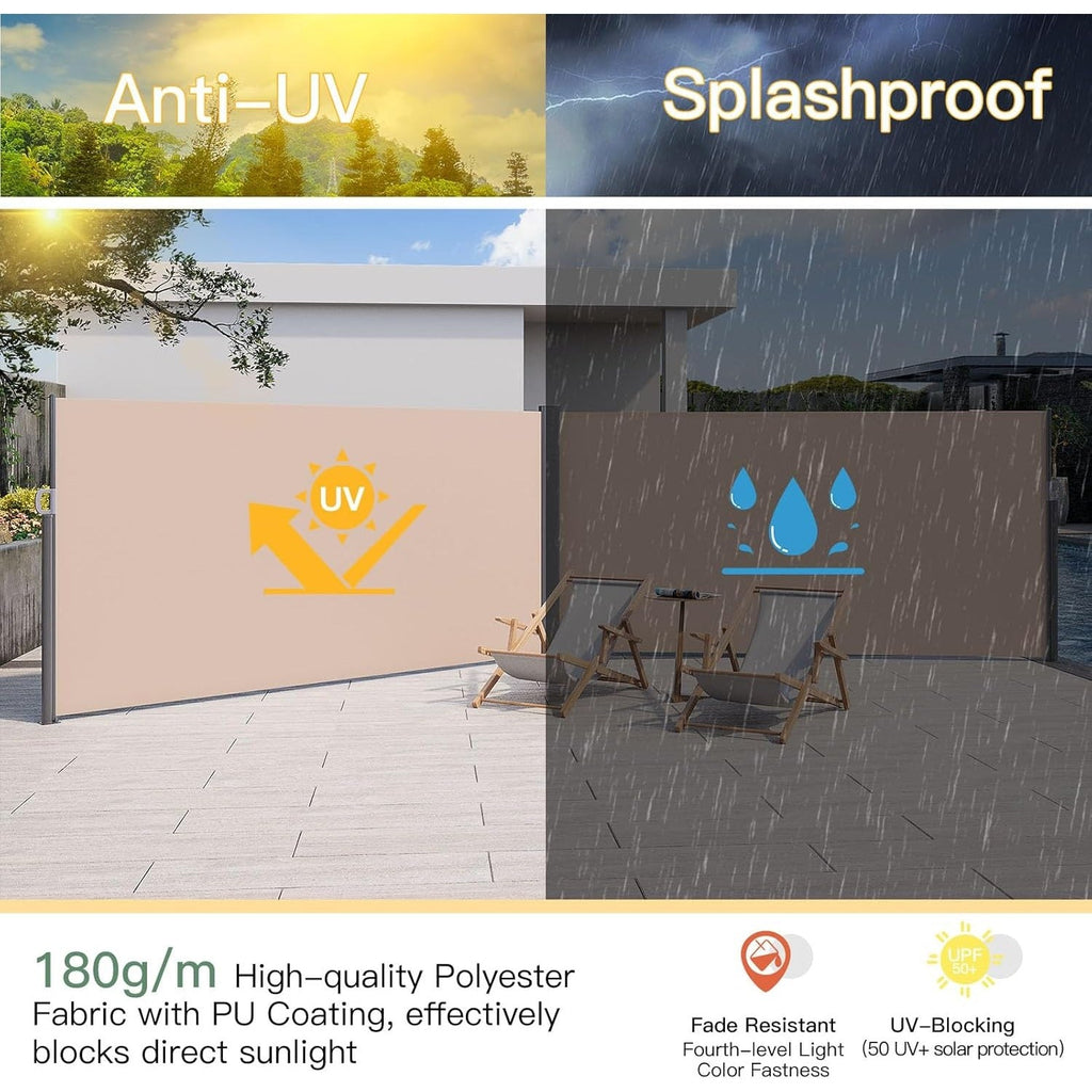 YODOLLA 236" x 63" Splashproof Retractable Side Awning, Beige