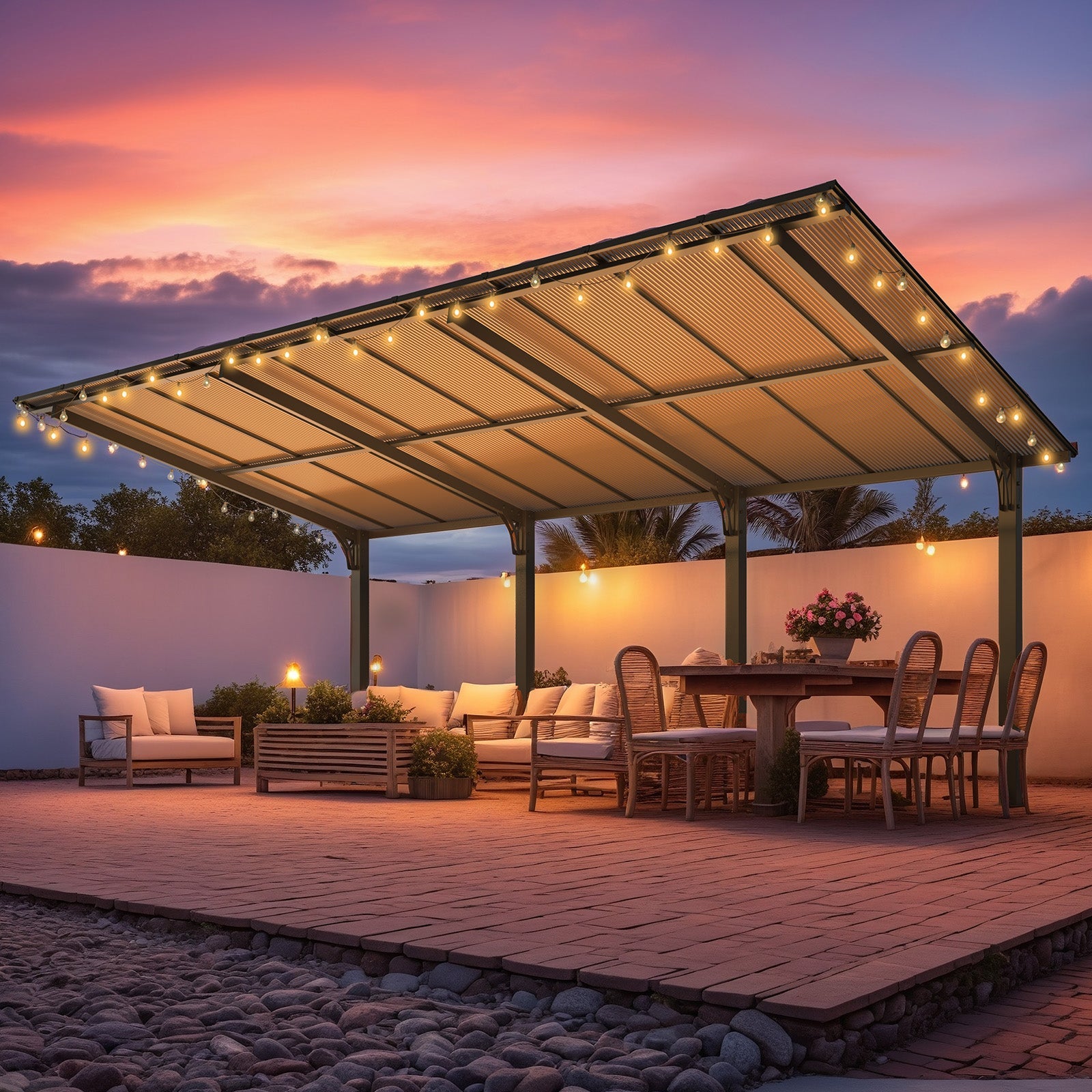 YODOLLA 20' x 10' Outdoor Gazebo for Patio, Large 10x20 Pergola Carport, Freestanding Lean to Hard Top Gazebo Shelter Pergolas and Gazebos Clearance with Roof