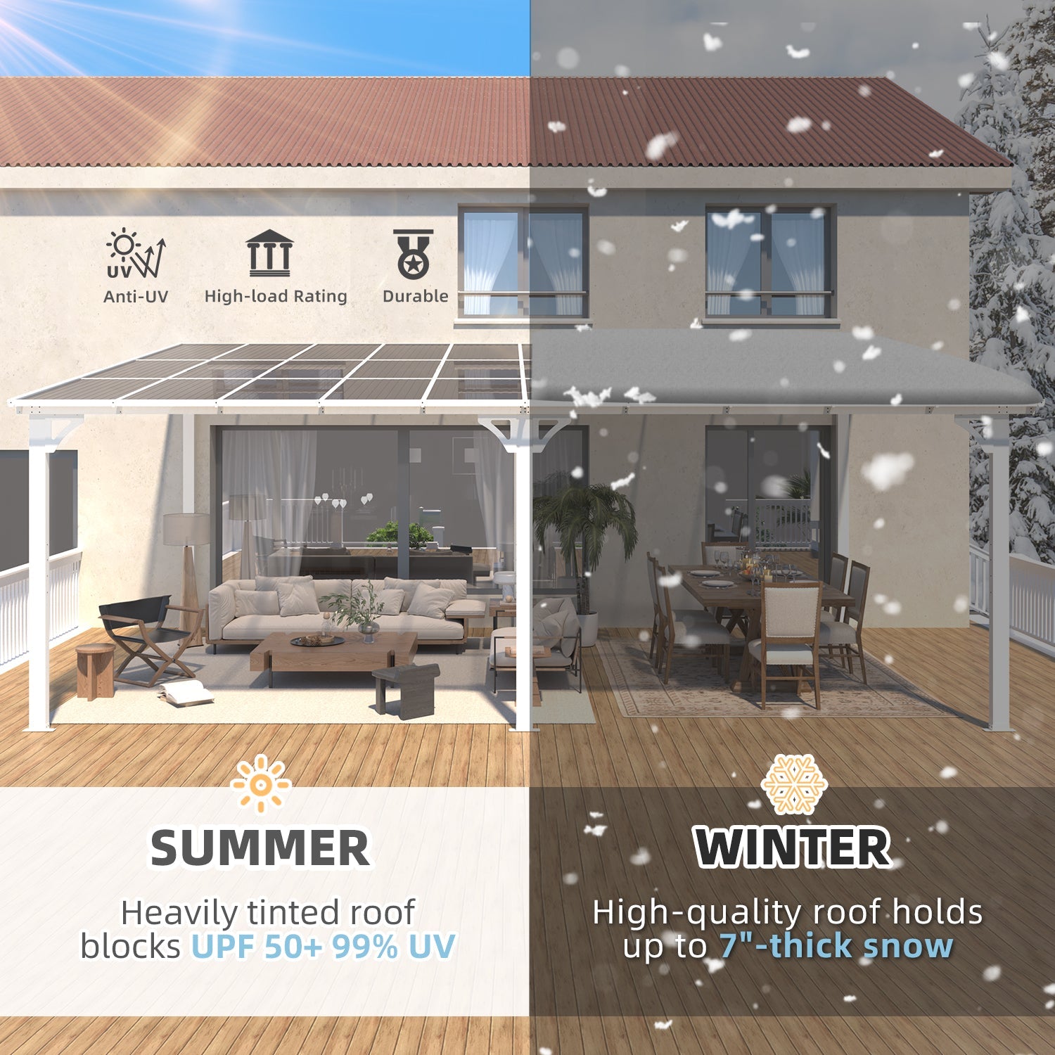 YODOLLA 20'x12' Wall Mounted Gazebos Pergola, White