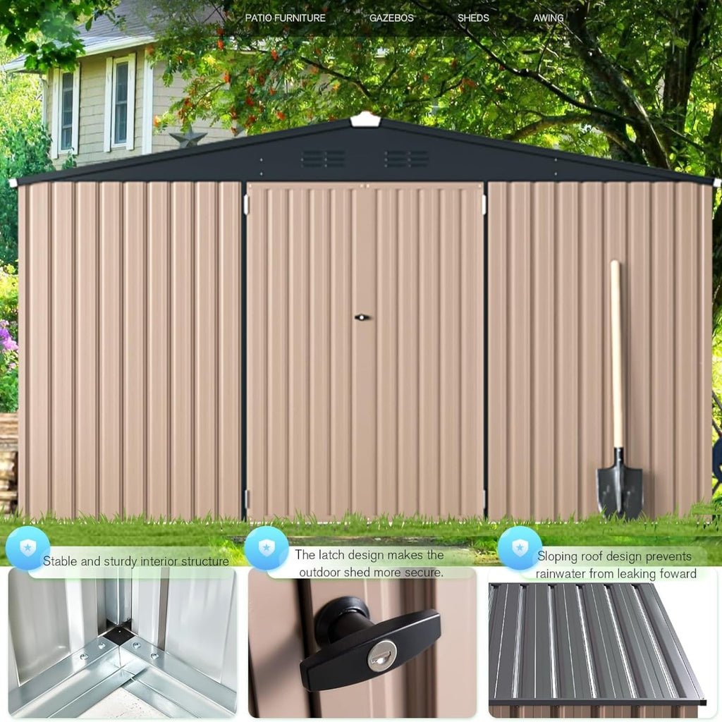 YODOLLA Shed 12' x 10' Outdoor Storage Shed, Grey