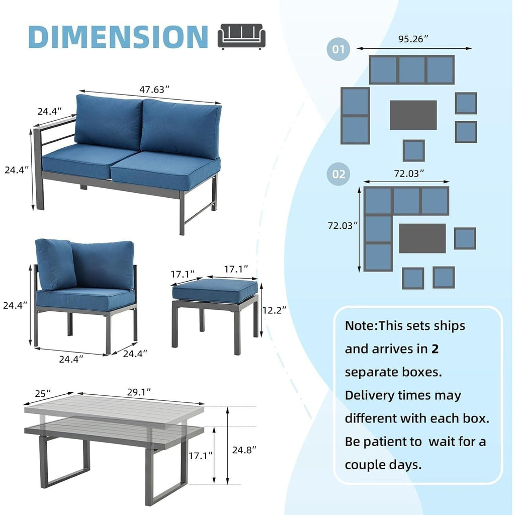 YODOLLA Outdoor Conversation Table and Chair Sets for Lawn Furniture Set, Navy