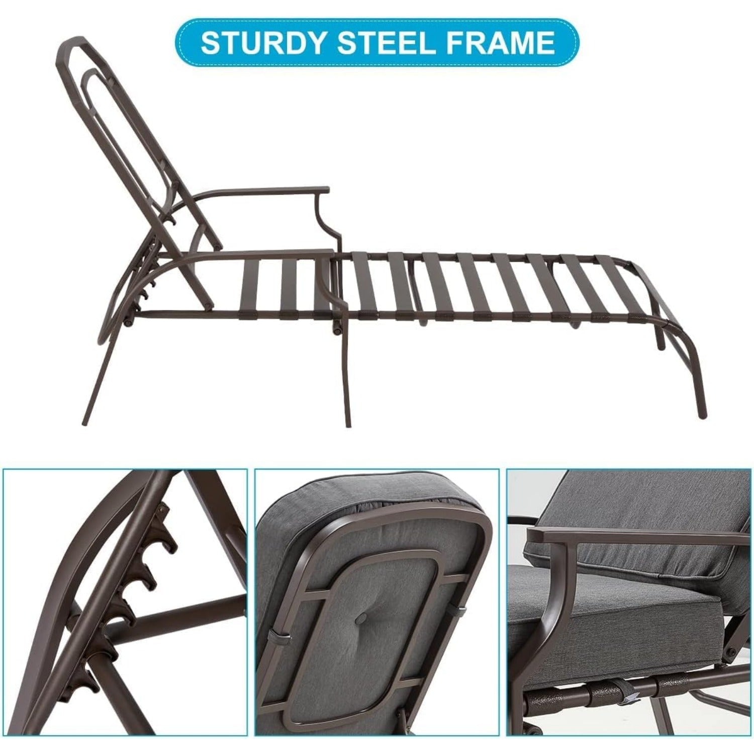 YODOLLA Adjustable Outdoor Chaise Lounge, Grey