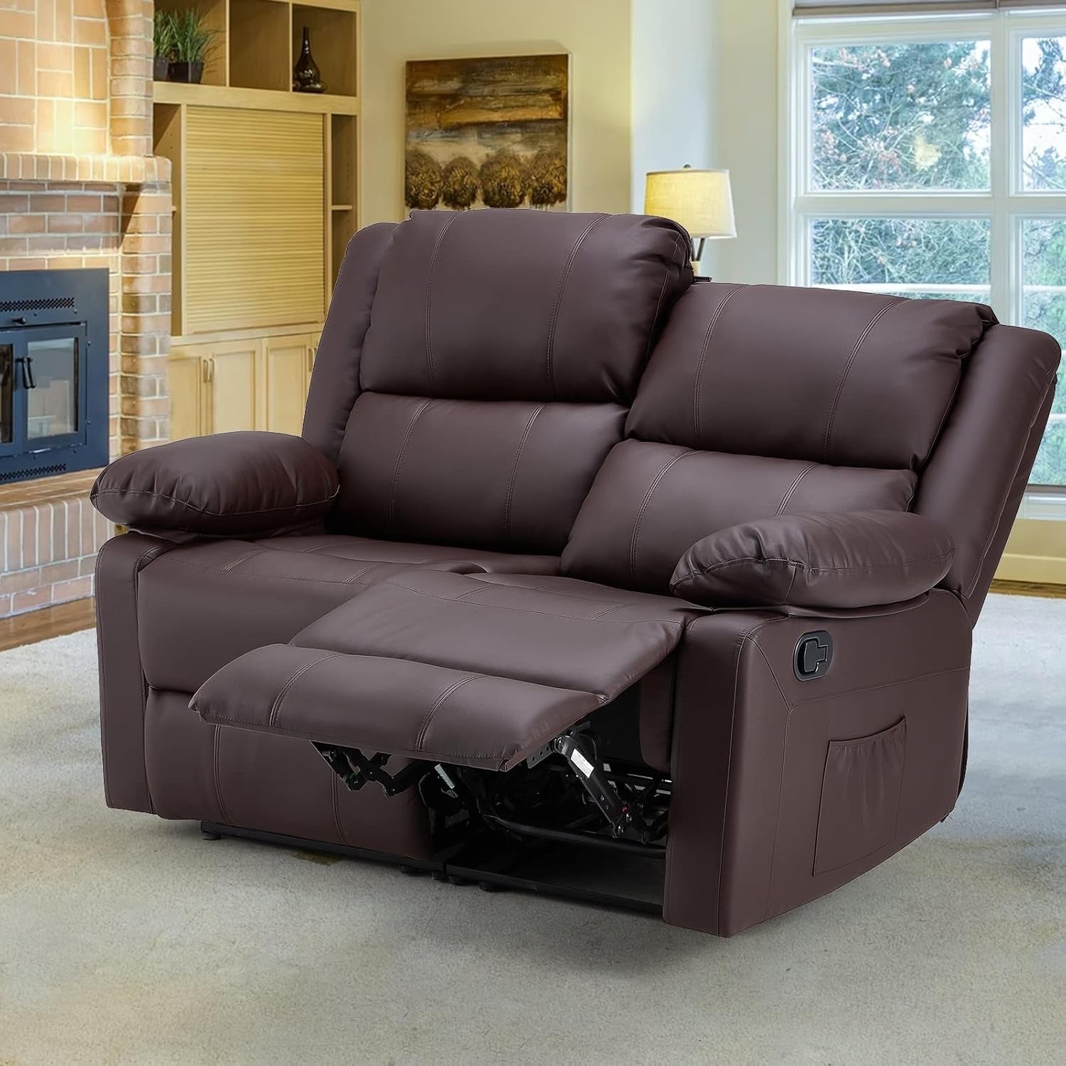 YODOLLA 2 Seat Loveseat Recliner with Heat&Massage Function, Faux Leather, Brownbest