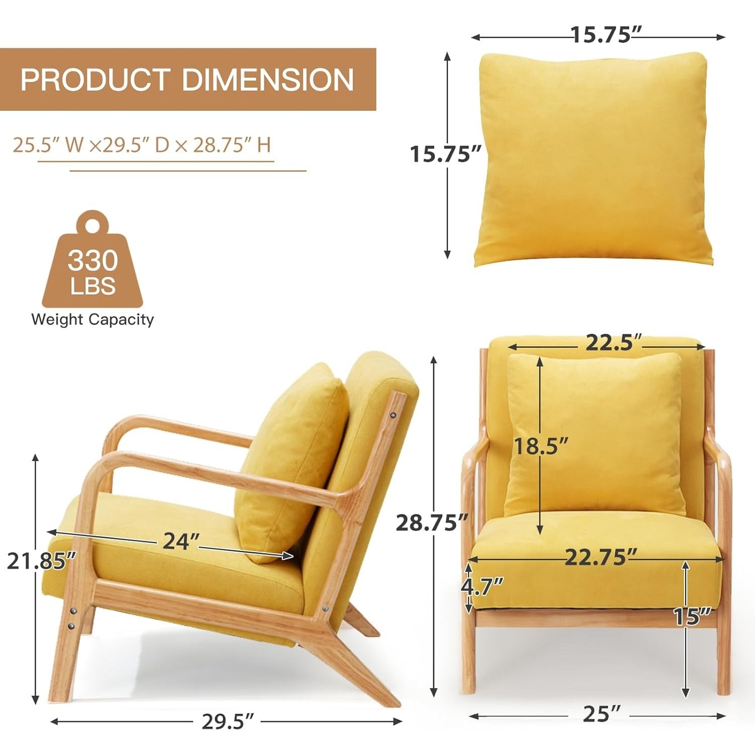 YODOLLA Accent Chair Reading Armchair, Linen Yellow