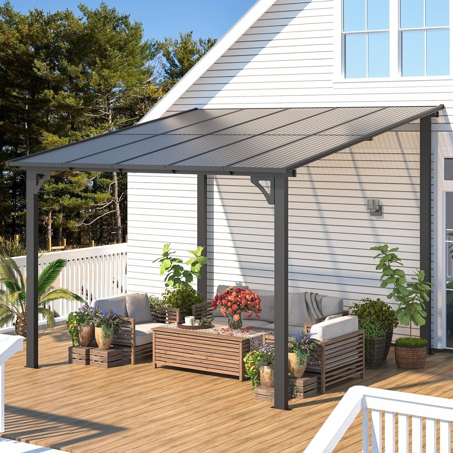 YODOLLA 10’ x 10’ Gazebo, Wall Mounted Gazebos Pergola, Enhanced Protective Outdoor Patio Lean to Gazebo Awnings for Deck, Porch, Backyard and More