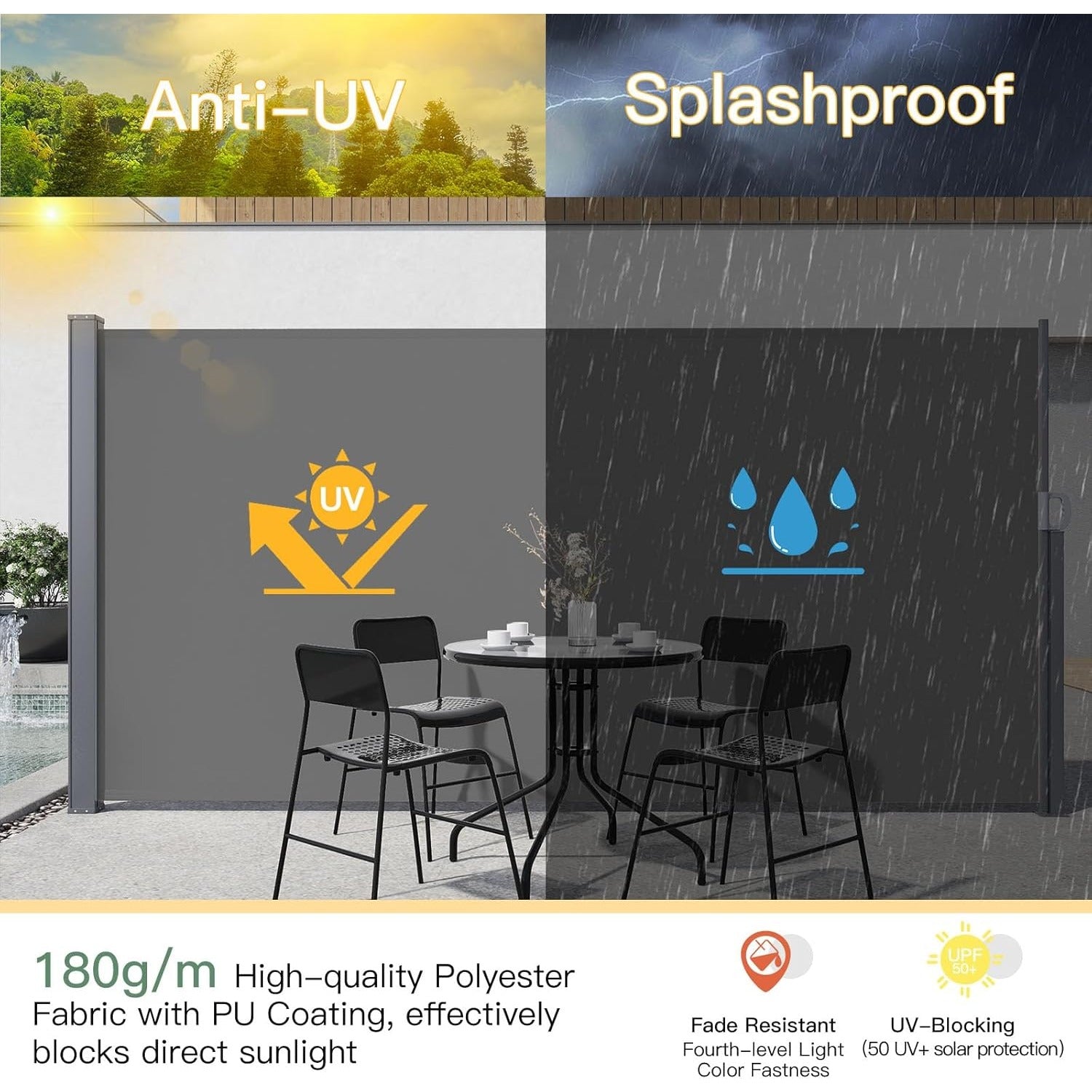 YODOLLA 138"x 63" Splashproof Retractable Side Awning, Dark Grey