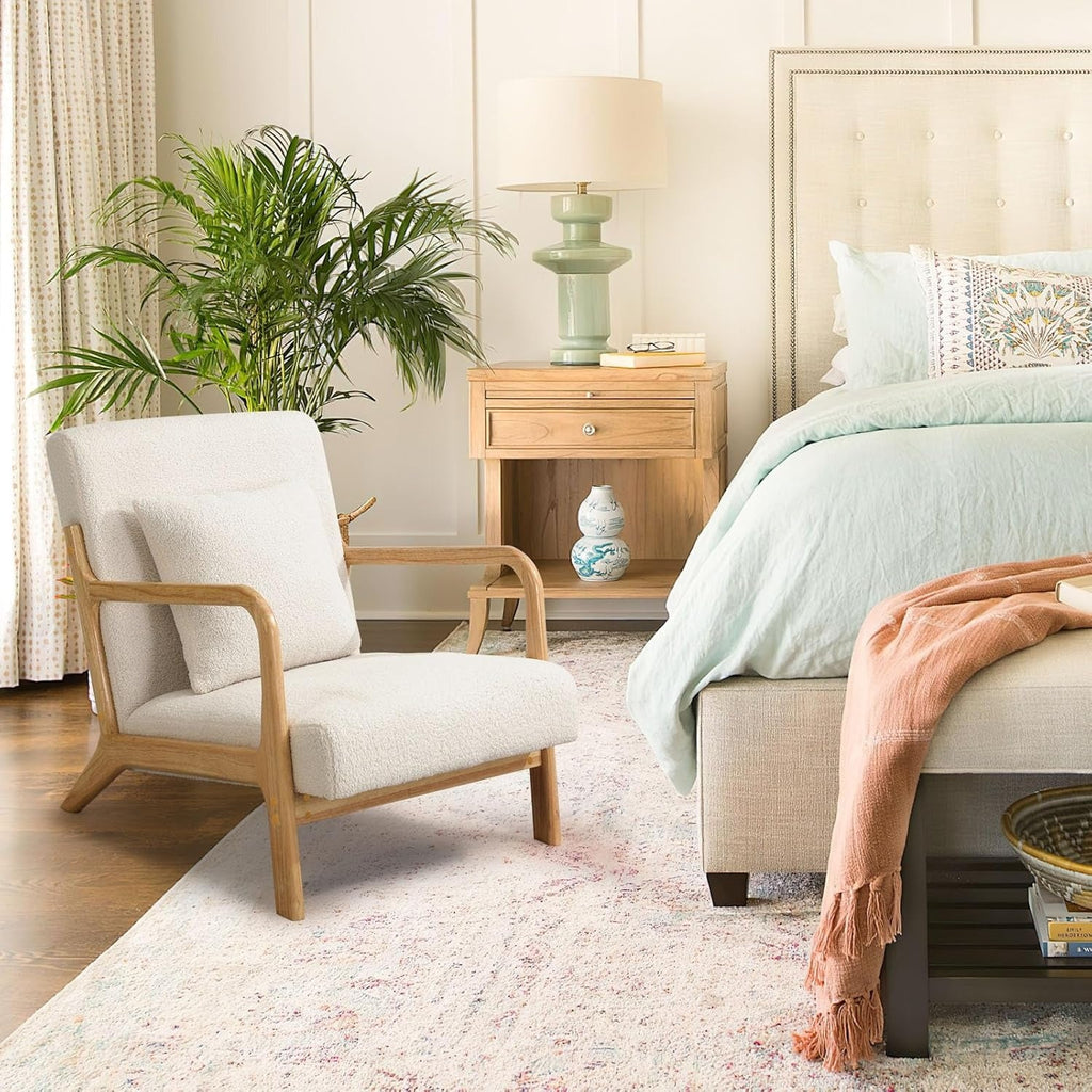 YODOLLA Accent Chair Reading Armchair, Teddy Fleece White