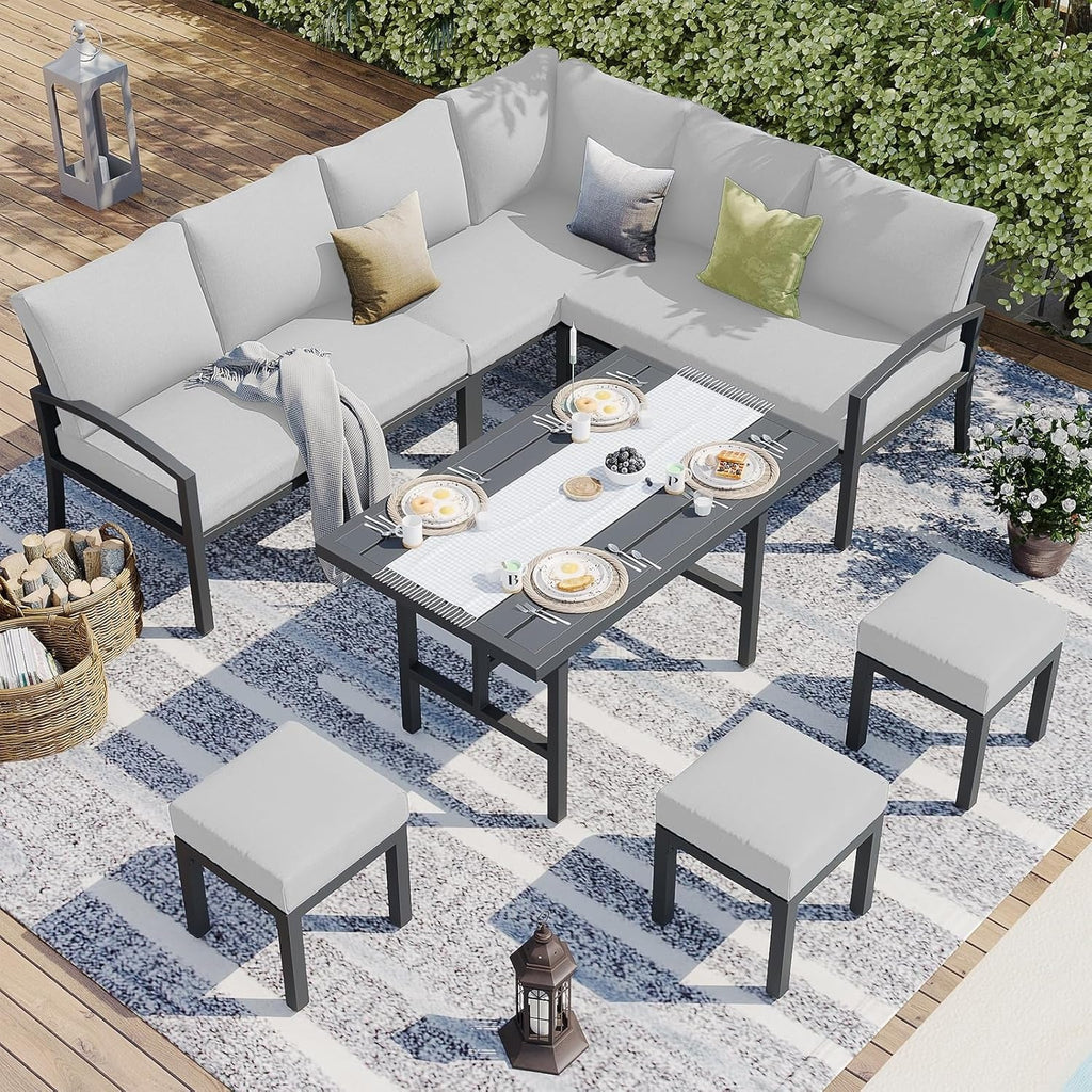 YODOLLA 7 Pieces Metal Patio Furniture Set, Light Grey