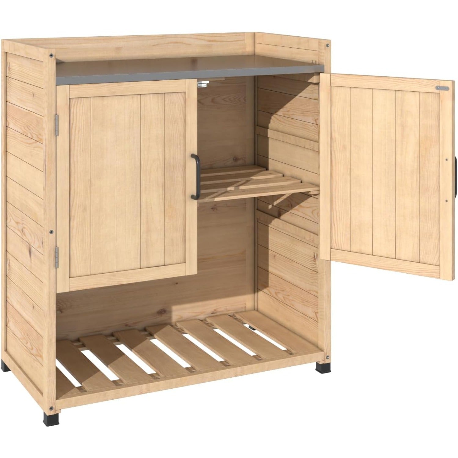 YODOLLA Potting Bench, Outdoor Wooden Storage Cabinet with Adjustable Shelfbest