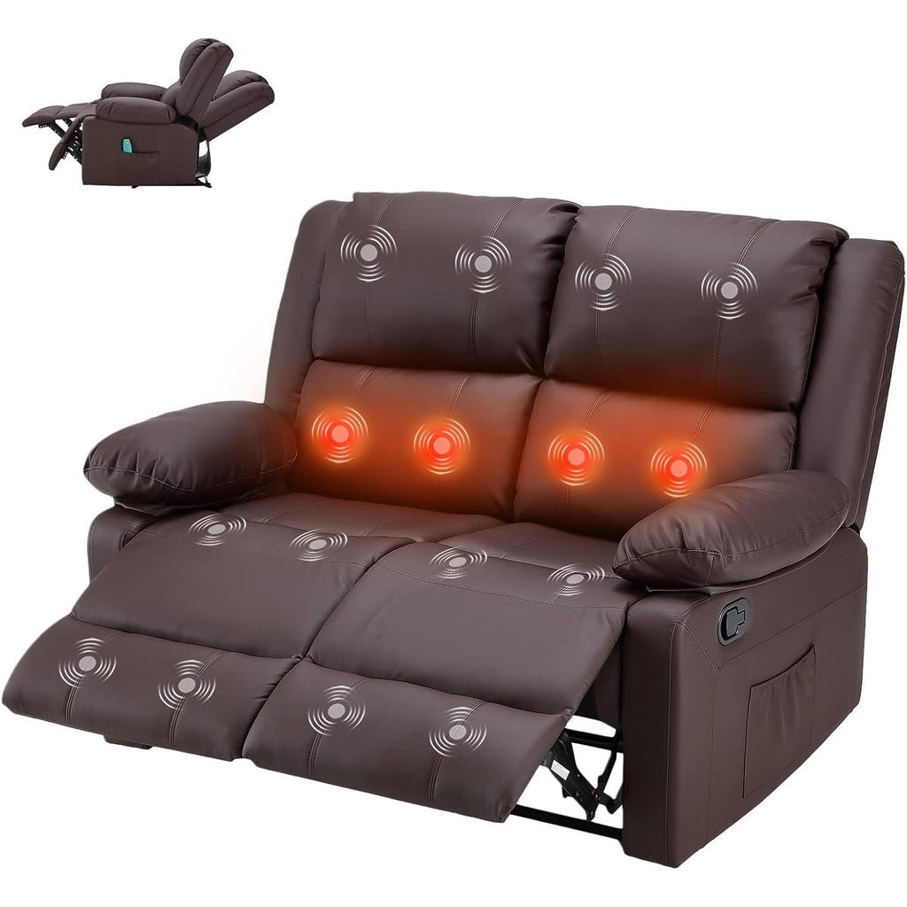 YODOLLA 2 Seat Loveseat Recliner with Heat&Massage Function, Faux Leather, Brownbest