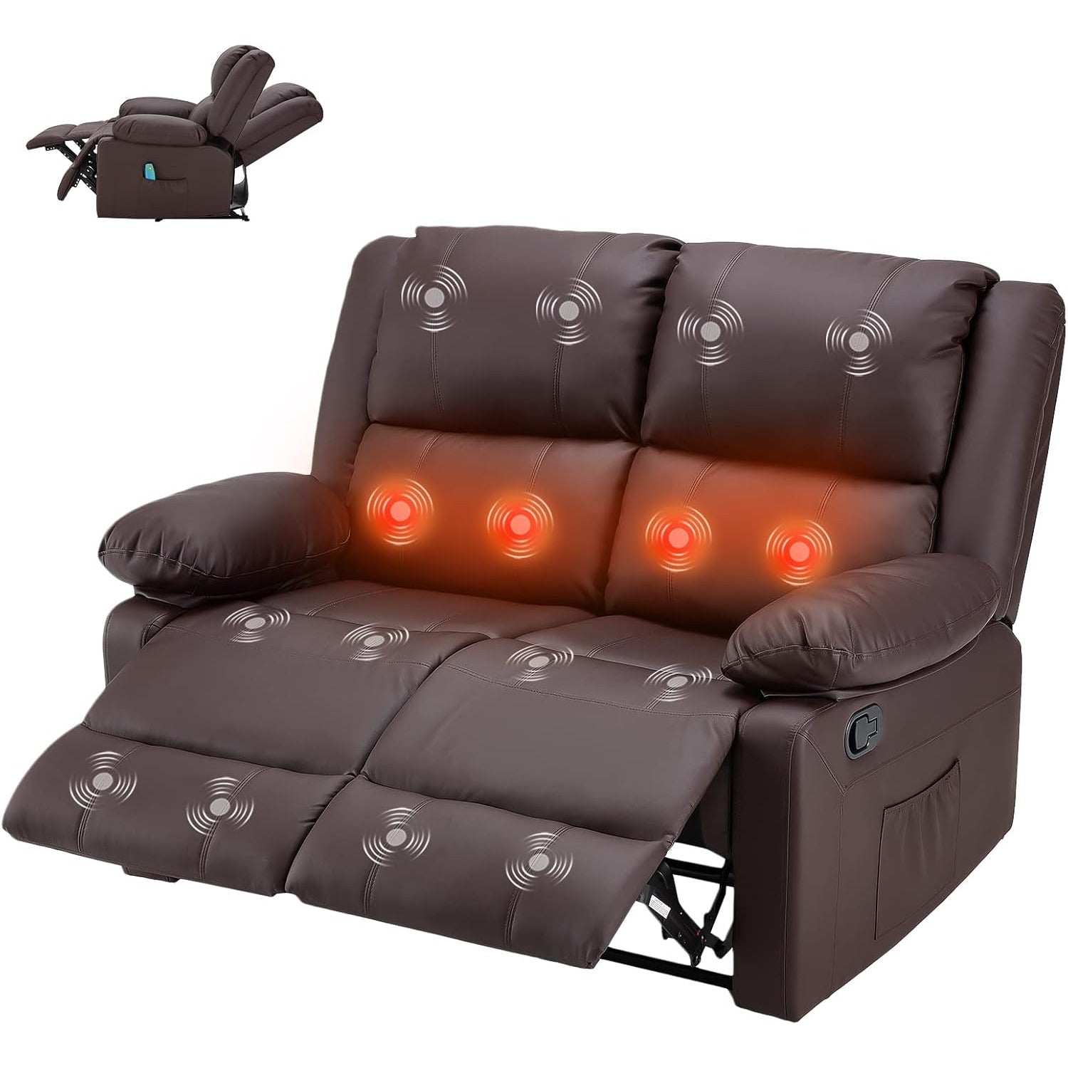 YODOLLA 2 Seat Loveseat Recliner with Heat&Massage Function, Faux Leather, Brownbest