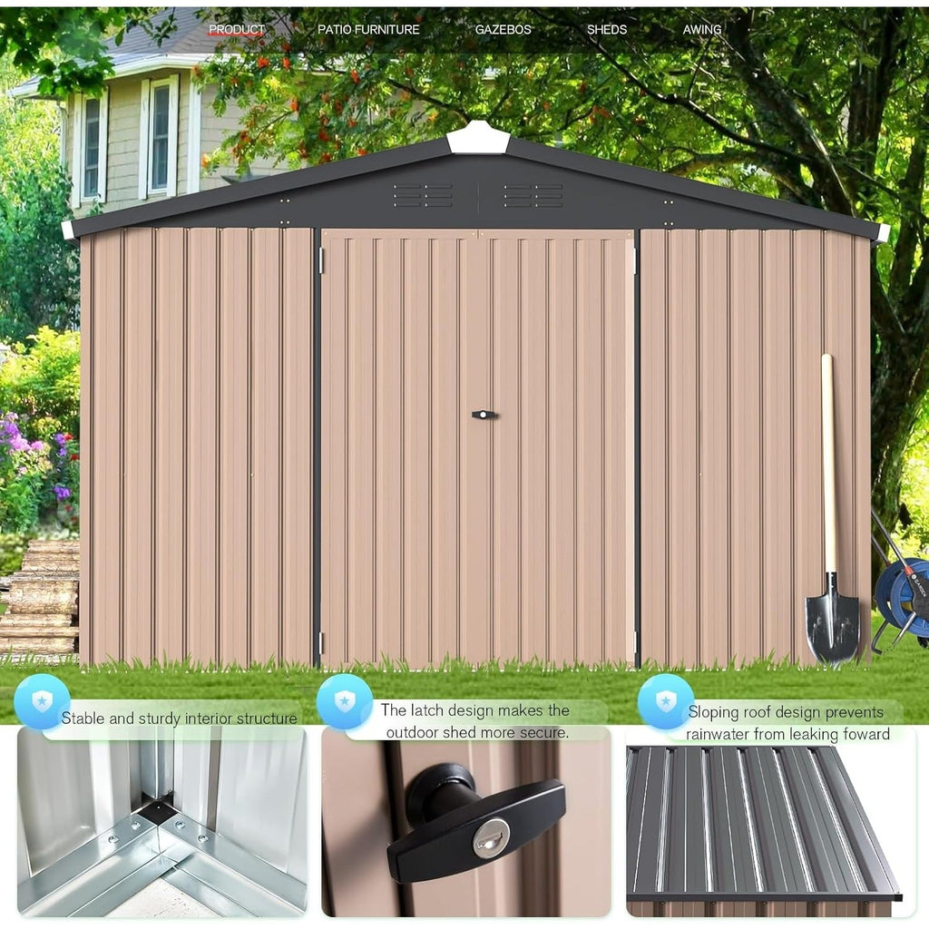 YODOLLA 10x14 Metal Outdoor Storage Garden Shed, Gray