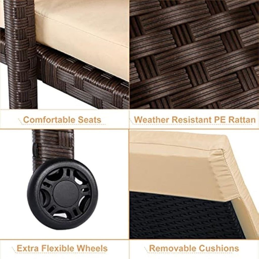 YODOLLA 2 PCS Outdoor Lounge Chairs, Brown Rattan with Beige Cushion