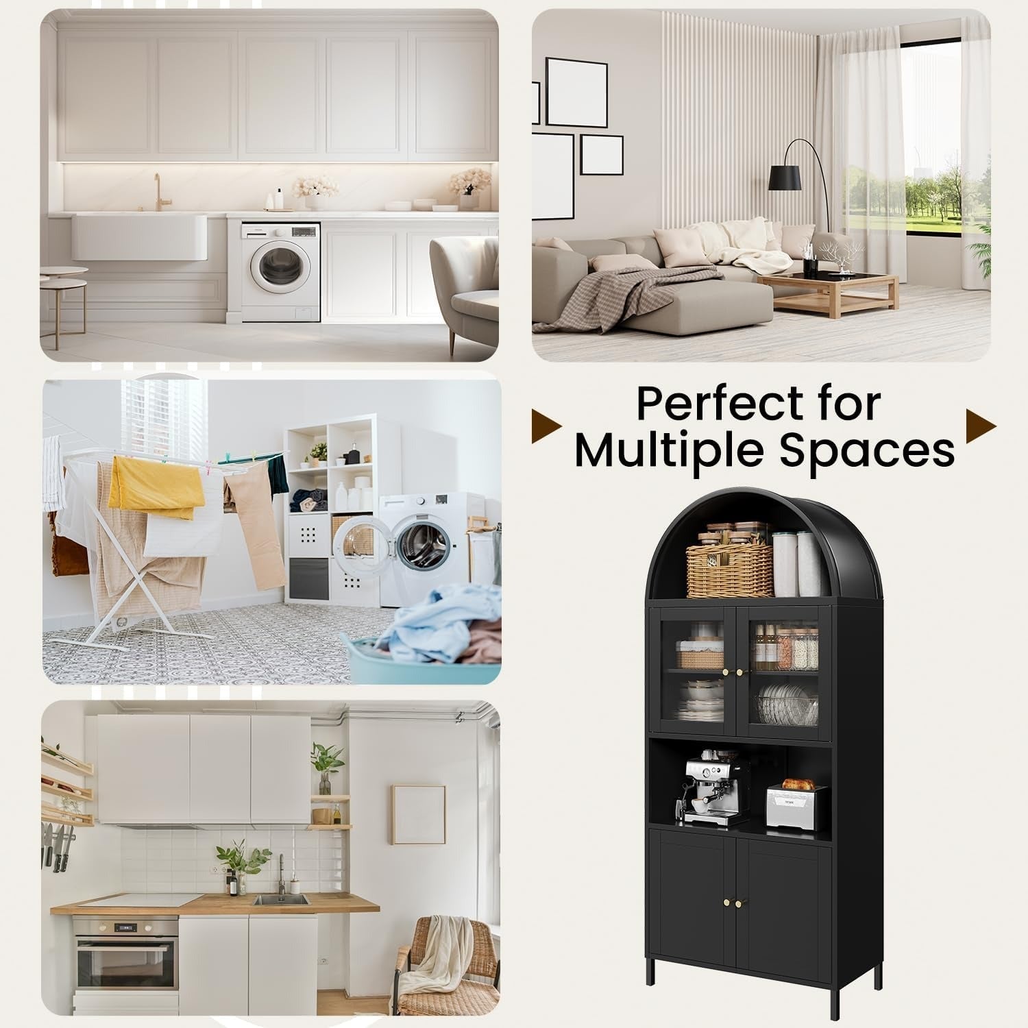 YODOLLA 73" Kitchen Pantry, Metal Arched Cabinet with Glass Door & Adjustable Shelvesbest