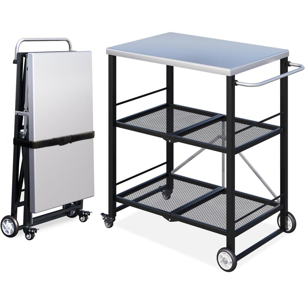 YODOLLA Foldable Stainless Steel Grill Cart Table with Wheels, Silverbest