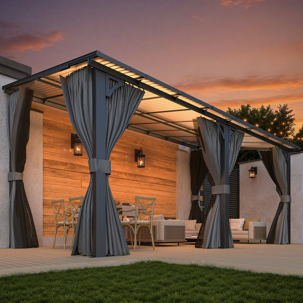 YODOLLA 16' x 8' Gazebo Outdoor Pergola with Curtains and Nettingbest