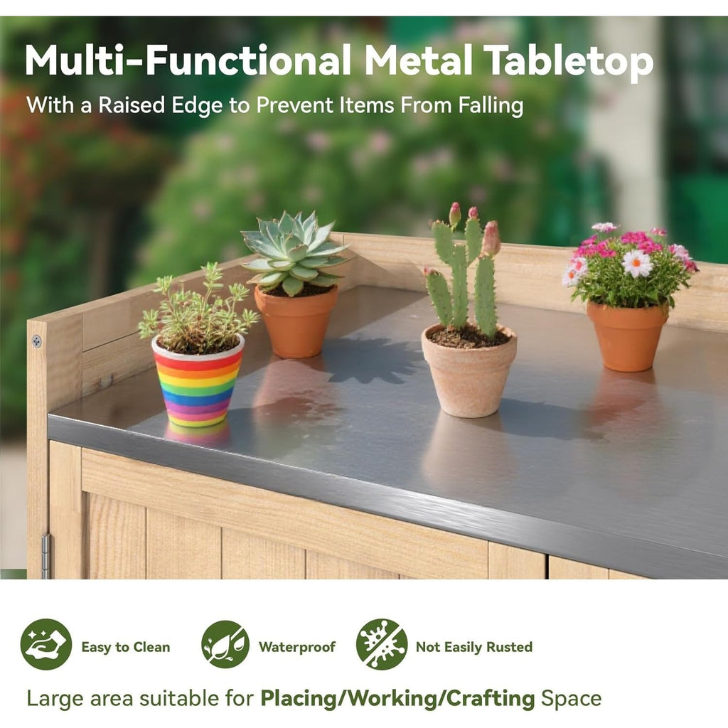 YODOLLA Potting Bench, Outdoor Wooden Storage Cabinet with Adjustable Shelfbest