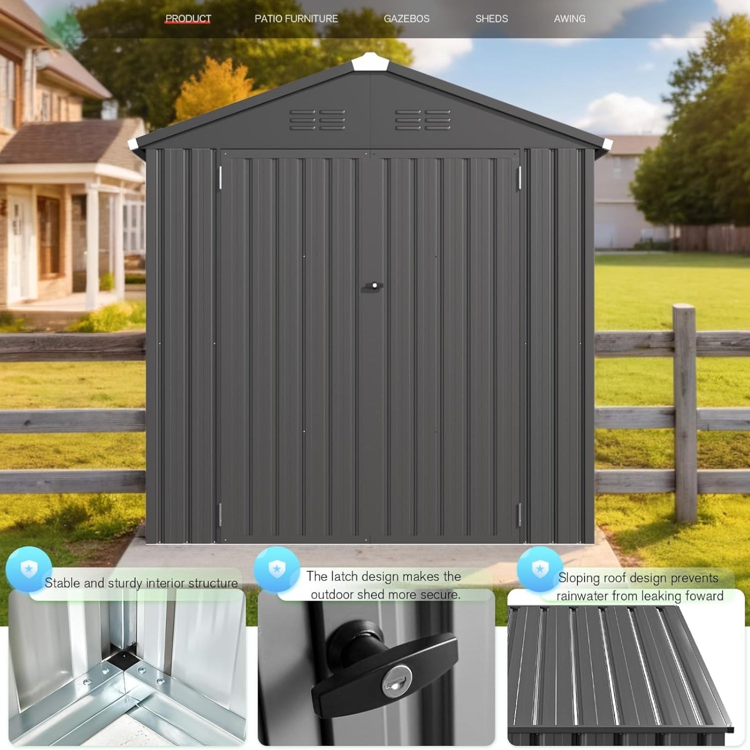 YODOLLA Shed 6' x 4' Storage Shed, Metal Sheds & Outdoor Storage, Dark Grey
