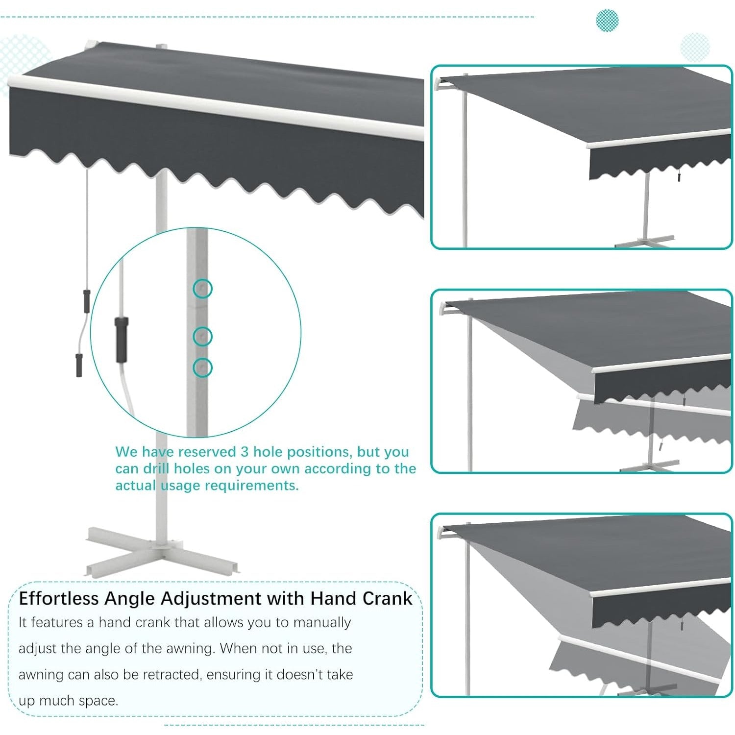 YODOLLA 13'x10' Single Side Free Standing Retractable Awning, Dark Gray