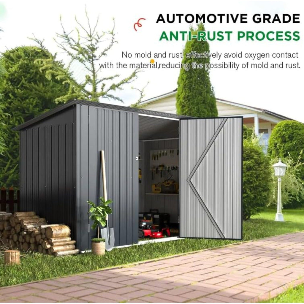 YODOLLA 7x3 Outdoor Bike Storage Shed, Lean to Sheds, Dark Gray