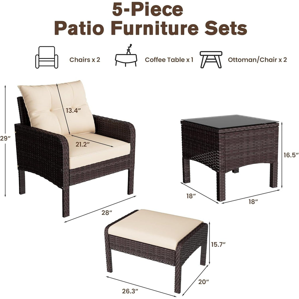YODOLLA Outdoor 5 Pieces Patio Furniture Set, Beigebest