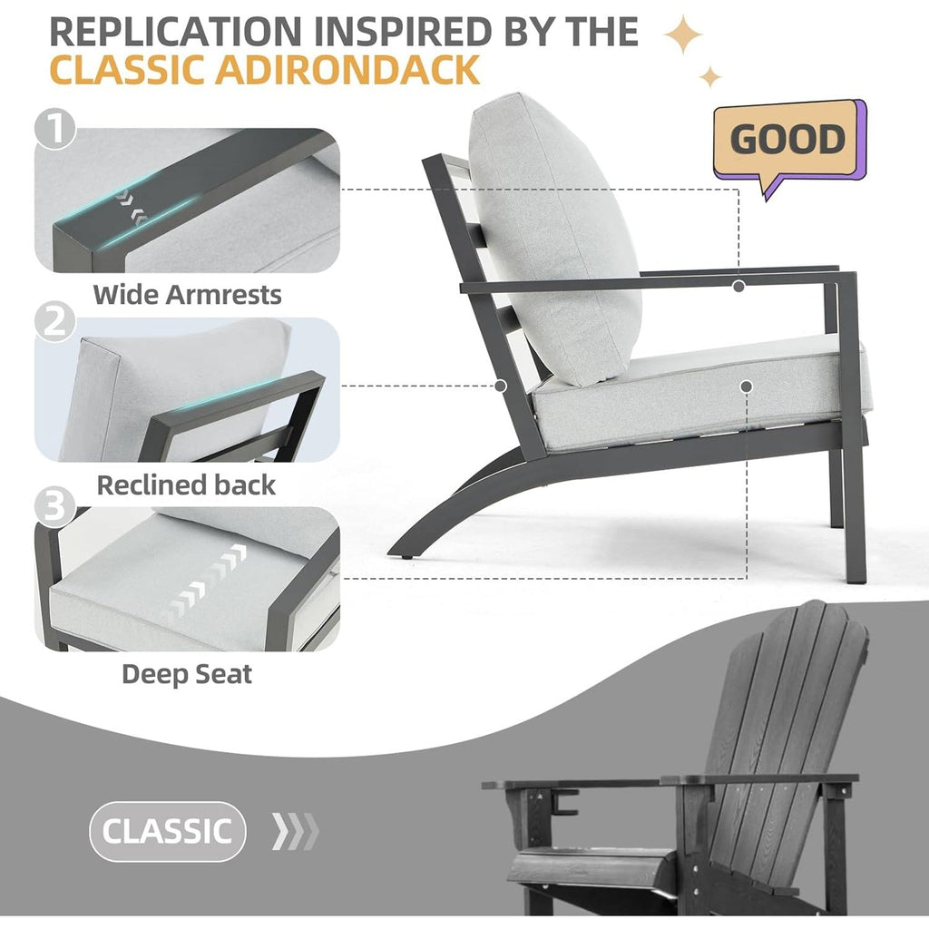 YODOLLA Aluminum Patio Furniture Set Metal Outdoor Furniture, Light Grey