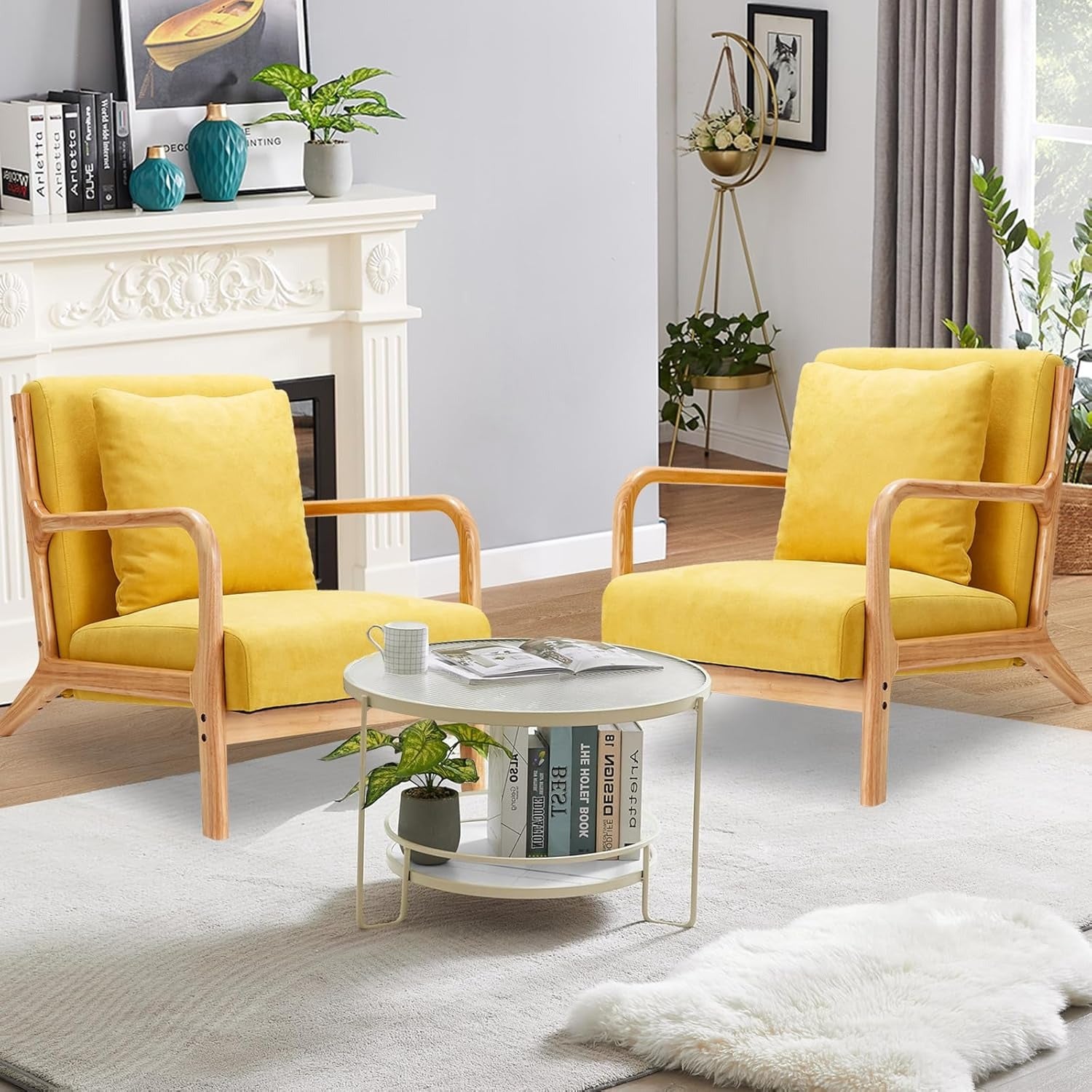 YODOLLA Accent Chair Reading Armchair, Linen Yellow