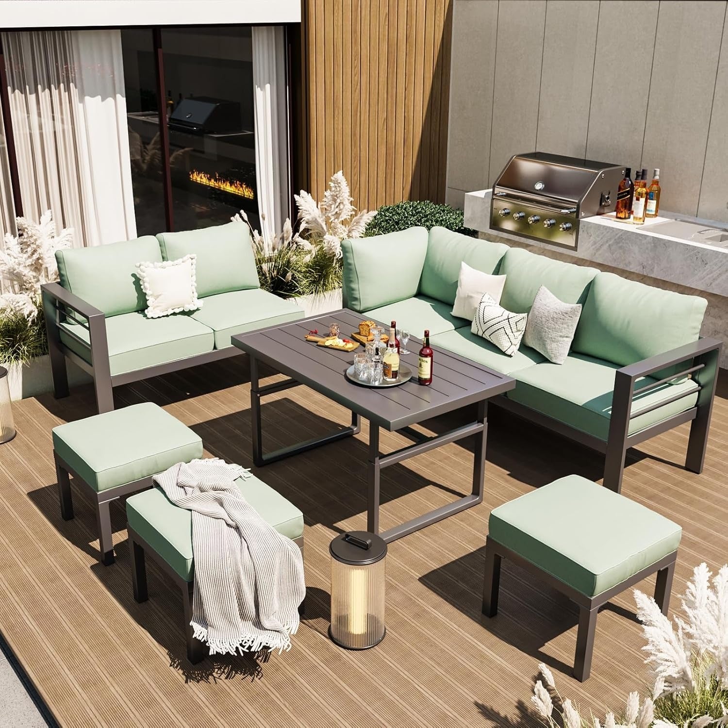 YODOLLA Outdoor Conversation Table and Chair Sets for Lawn Furniture Set, Green