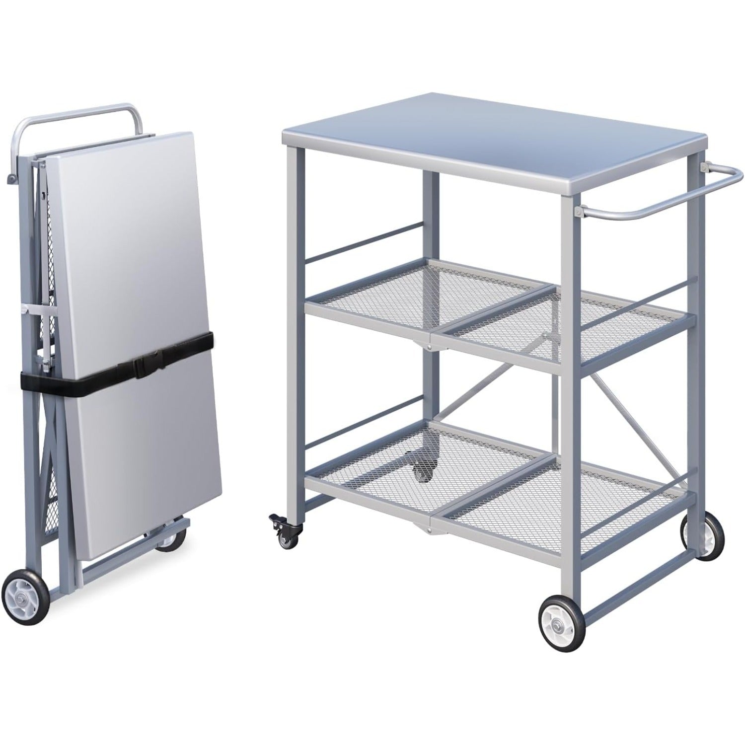 YODOLLA Foldable Stainless Steel Grill Cart Table with Wheels, Gray