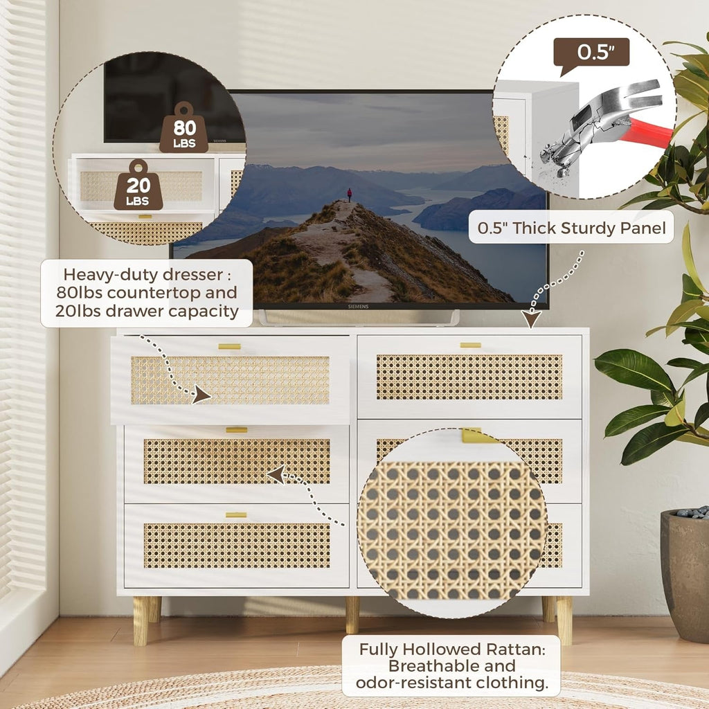 YODOLLA Wicker Dresser 6 Drawer Rattan Dresser, Whitebest