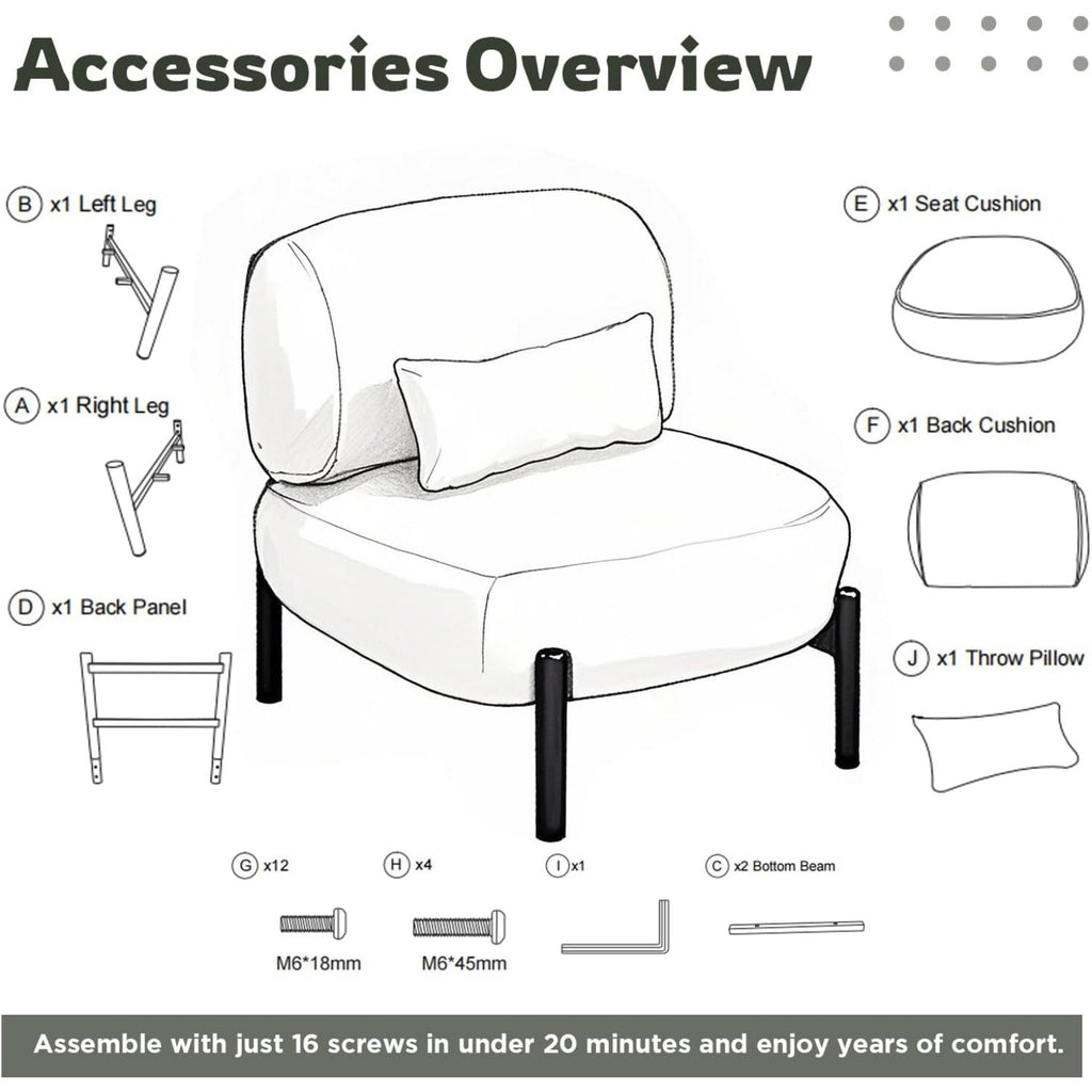 YODOLLA  Mid Century Modern Accent Chair, Extra Large Teddy Upholstered Lounge Chair with Pillow