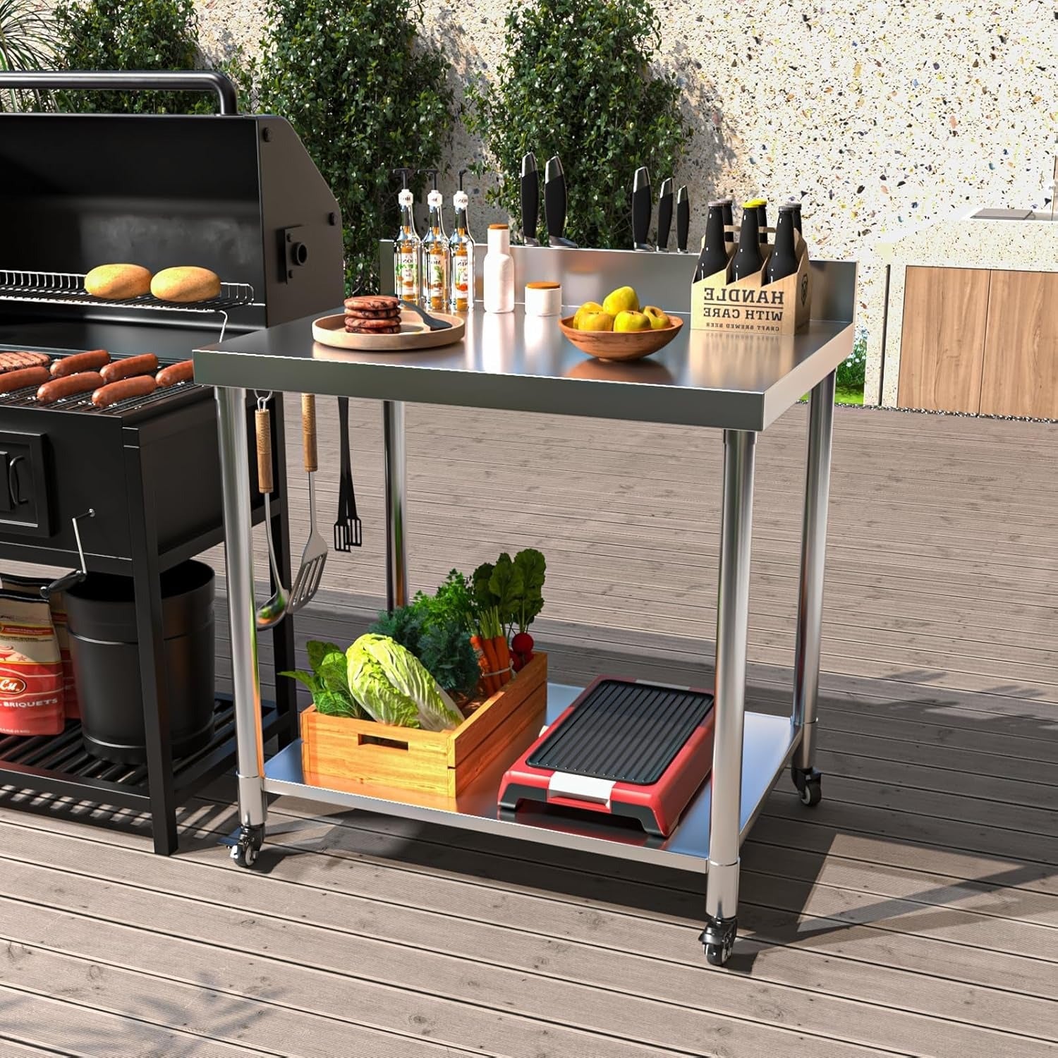 YODOLLA Stainless Steel Table 36"x30" with Backsplash and Knife Blocks Prep Tables for Commercial Kitchen