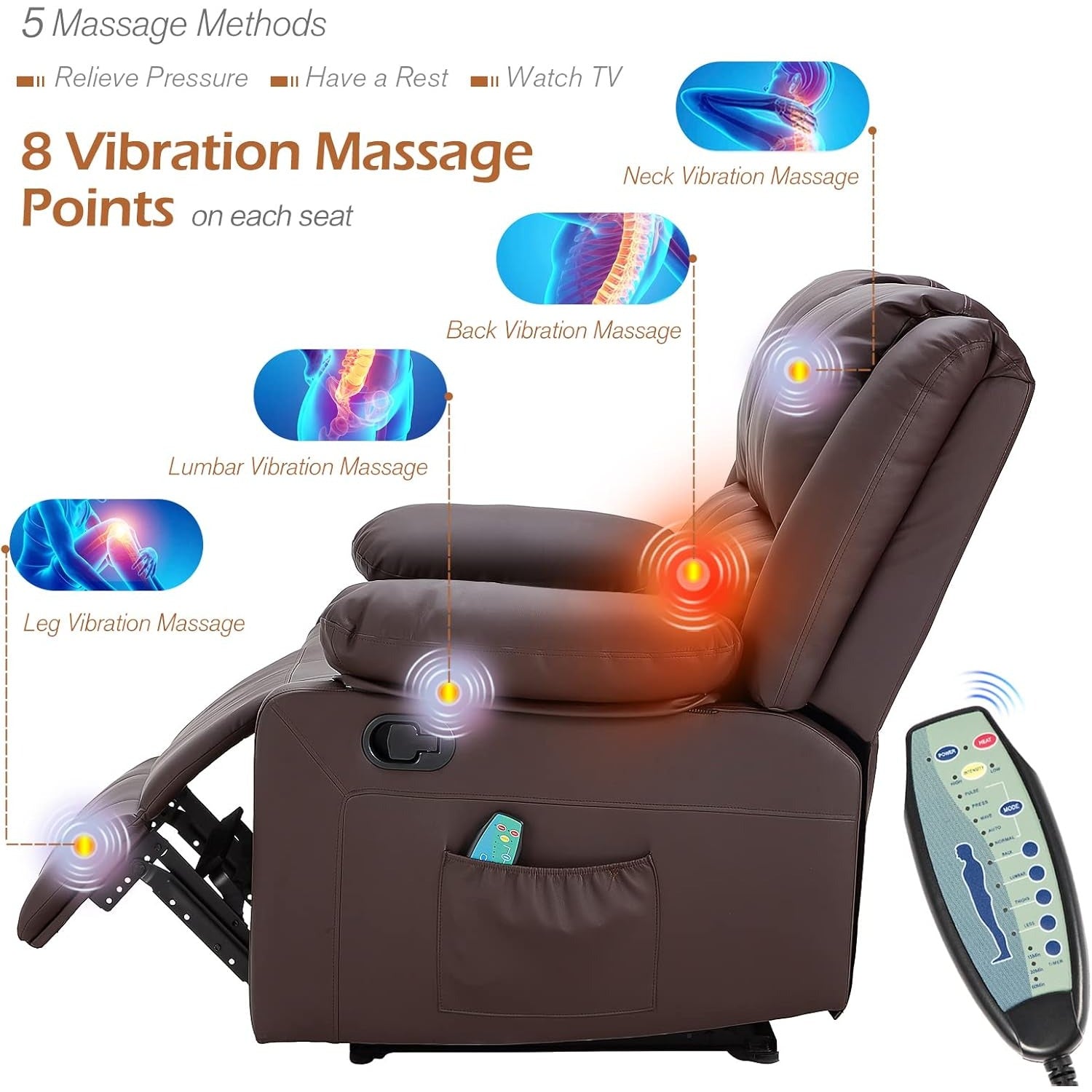 YODOLLA 2 Seat Loveseat Recliner with Heat&Massage Function, Faux Leather, Brownbest