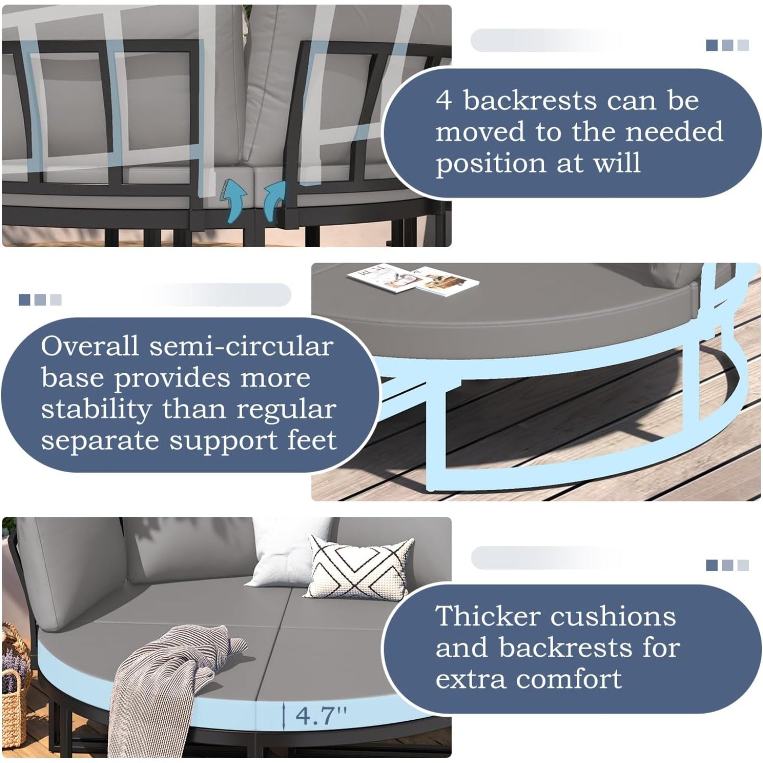 YODOLLA Patio Furniture Outdoor Daybed with Removable Cushions, Grey