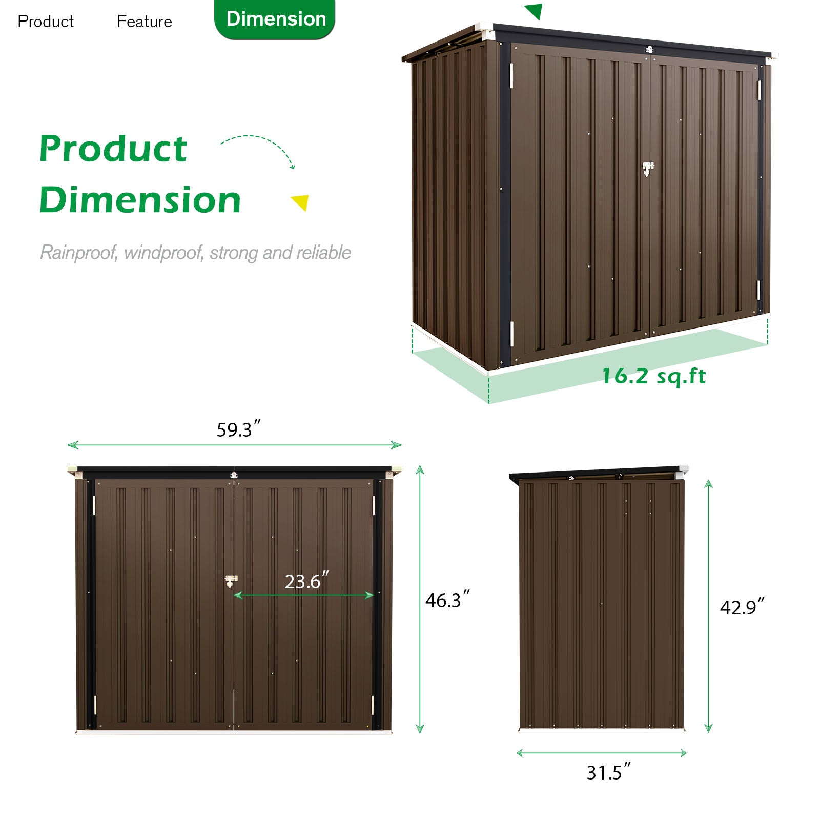 YODOLLA 46 Cu.Ft Outdoor Horizontal Storage Shed, Brownbest
