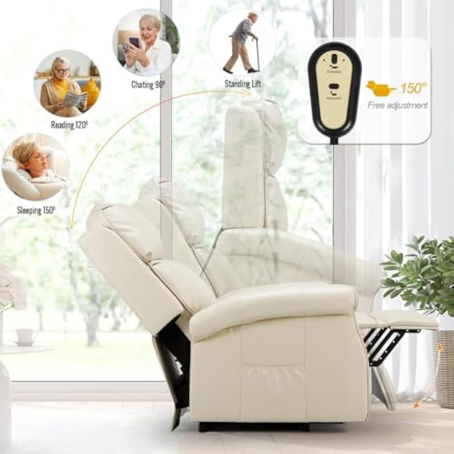 YODOLLA Electric Power Lift Recliner Chair for Elderly, Faux Leather, Cream Whitebest