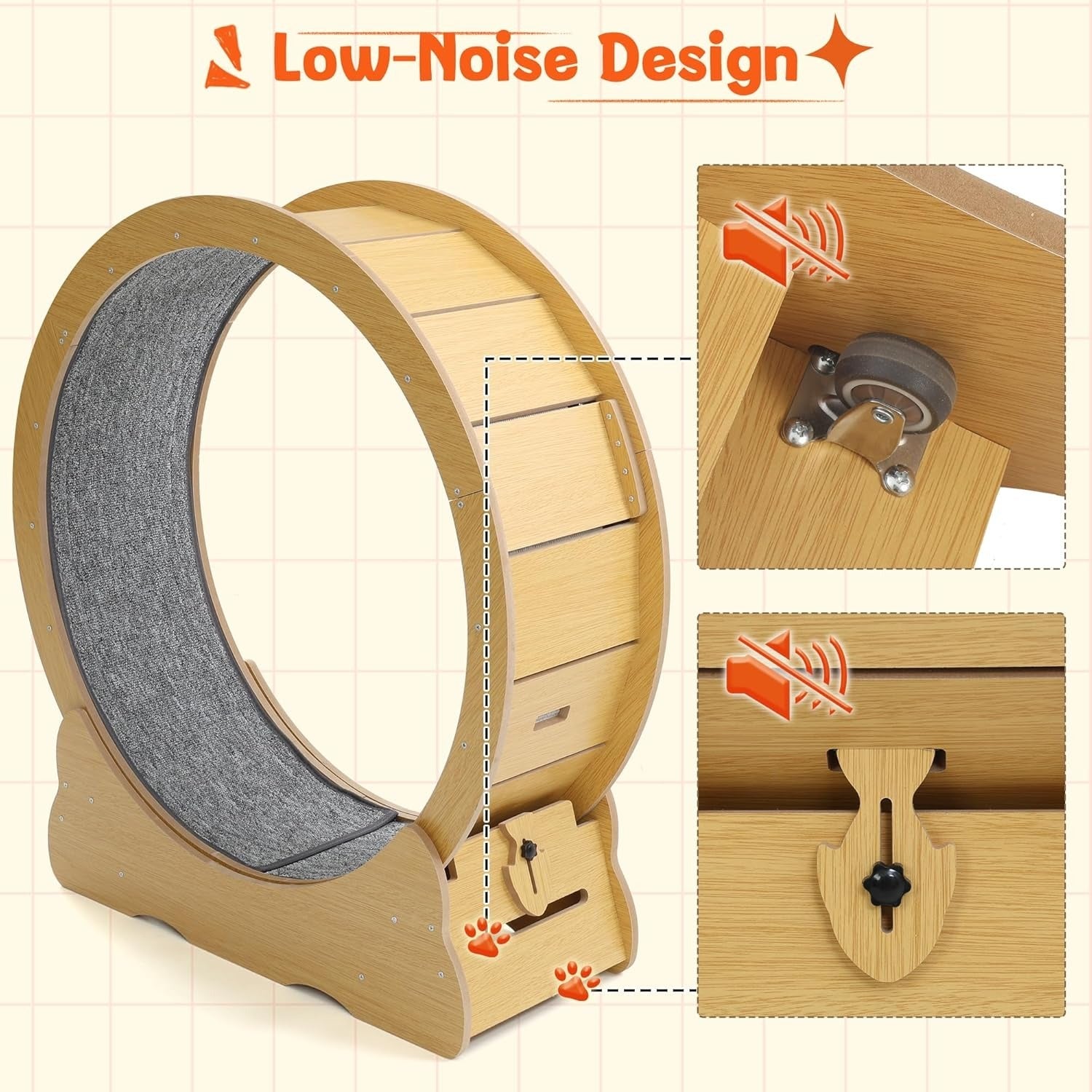 YODOLLA 35.8'' Cat Wheel Large Quiet Cat Treadmill, Naturalbest