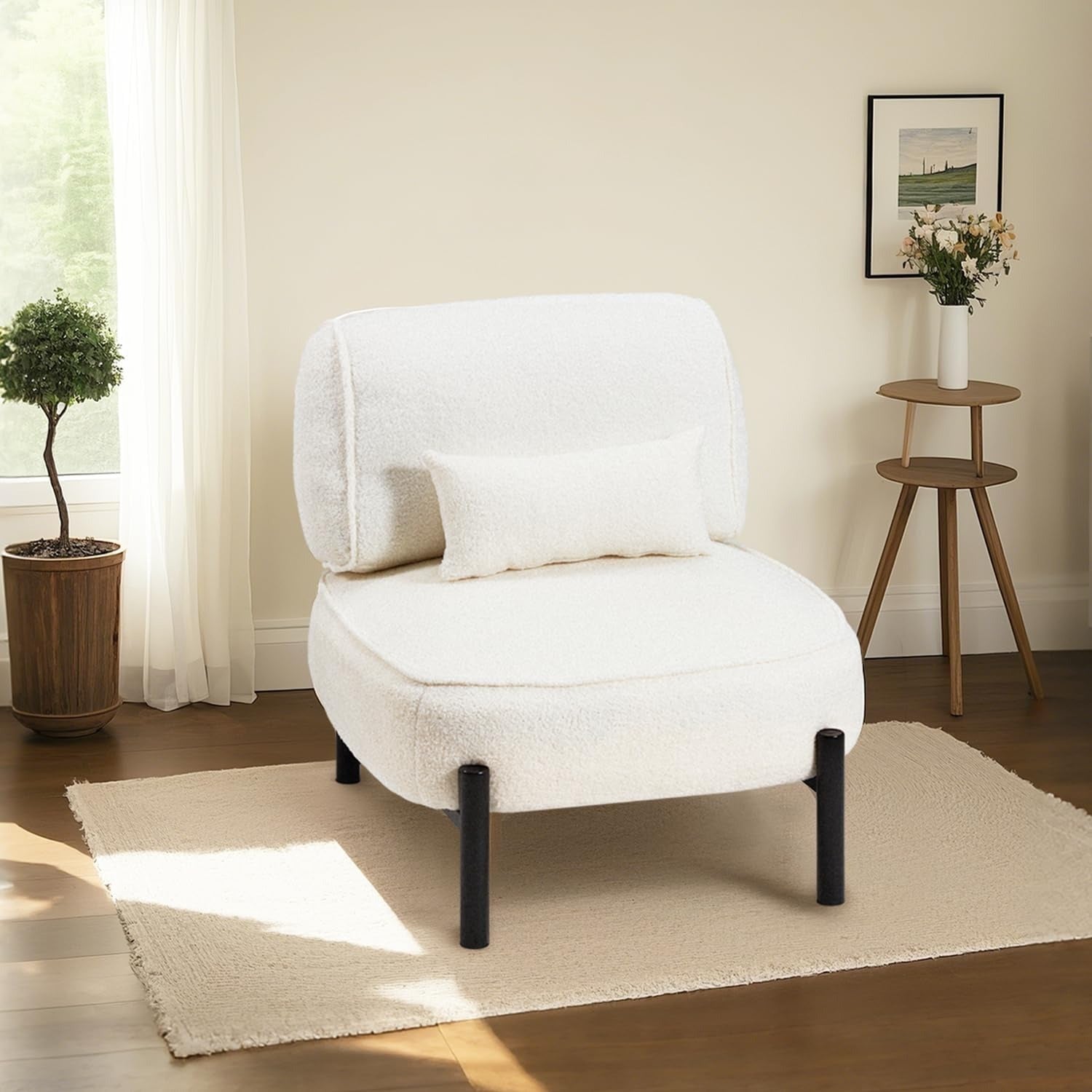 YODOLLA  Mid Century Modern Accent Chair, Extra Large Teddy Upholstered Lounge Chair with Pillow