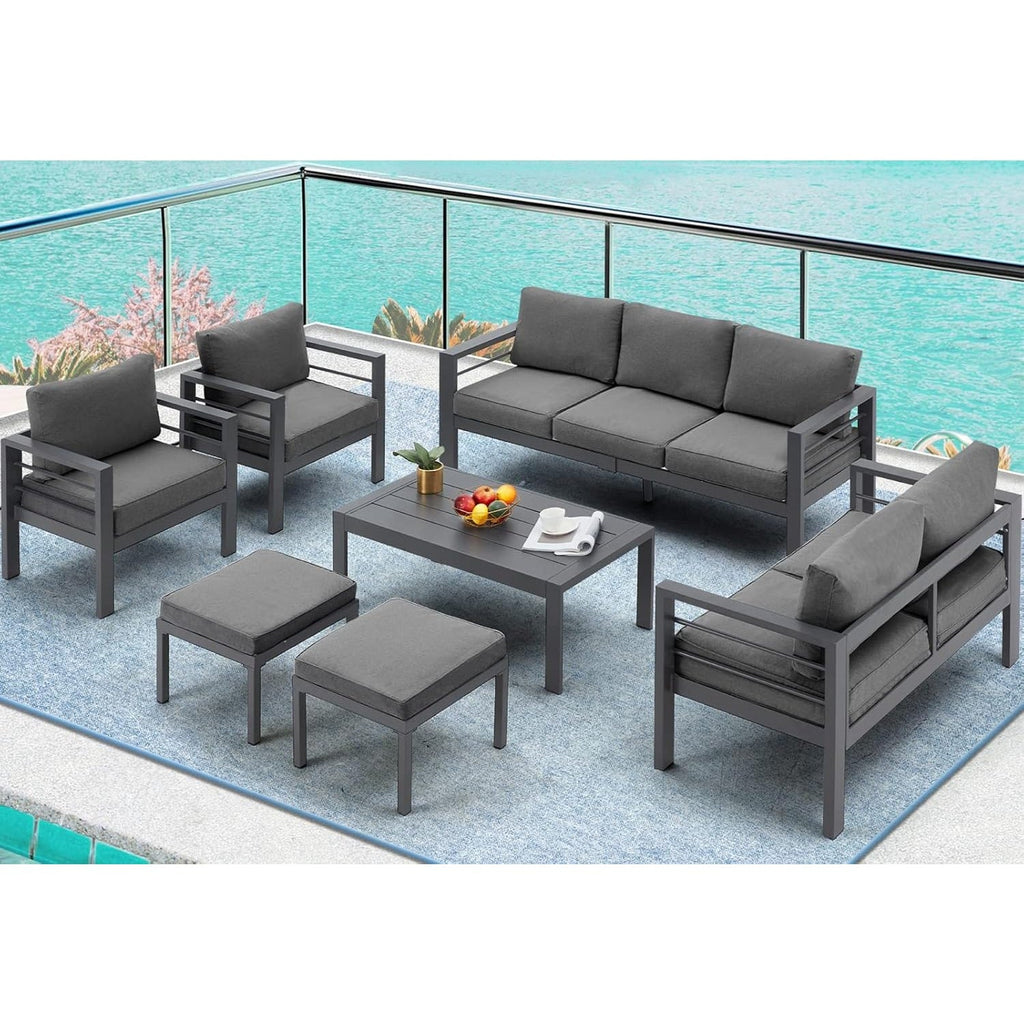 YODOLLA 7 Pieces Aluminum Patio Furniture Set, Dark Gray