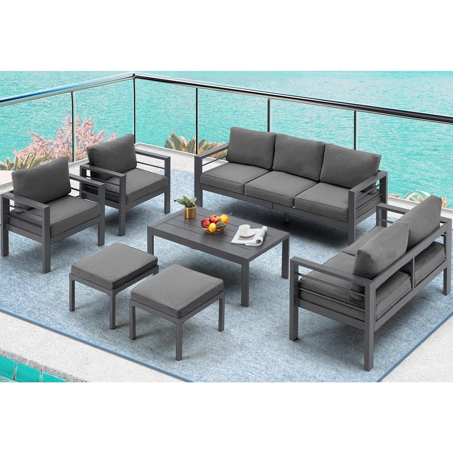 YODOLLA 7 Pieces Aluminum Patio Furniture Set, Dark Gray