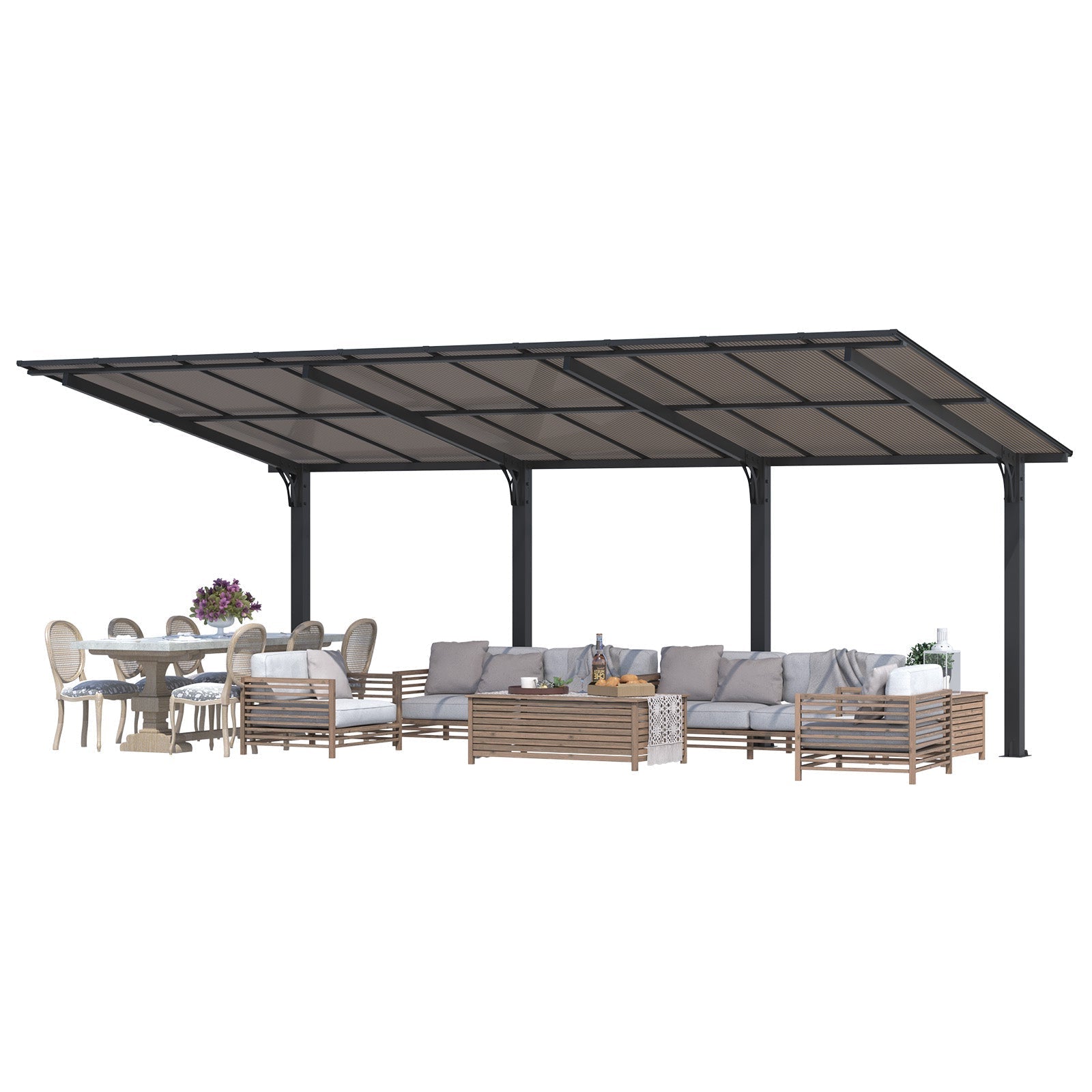 YODOLLA 20' x 10' Outdoor Gazebo for Patio, Large 10x20 Pergola Carport, Freestanding Lean to Hard Top Gazebo Shelter Pergolas and Gazebos Clearance with Roof