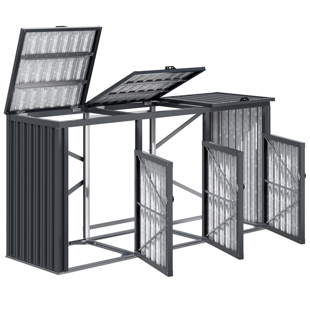 YODOLLA 73 Cu.Ft Outdoor Trash Can Storage Shed for 3 Garbage Cans
