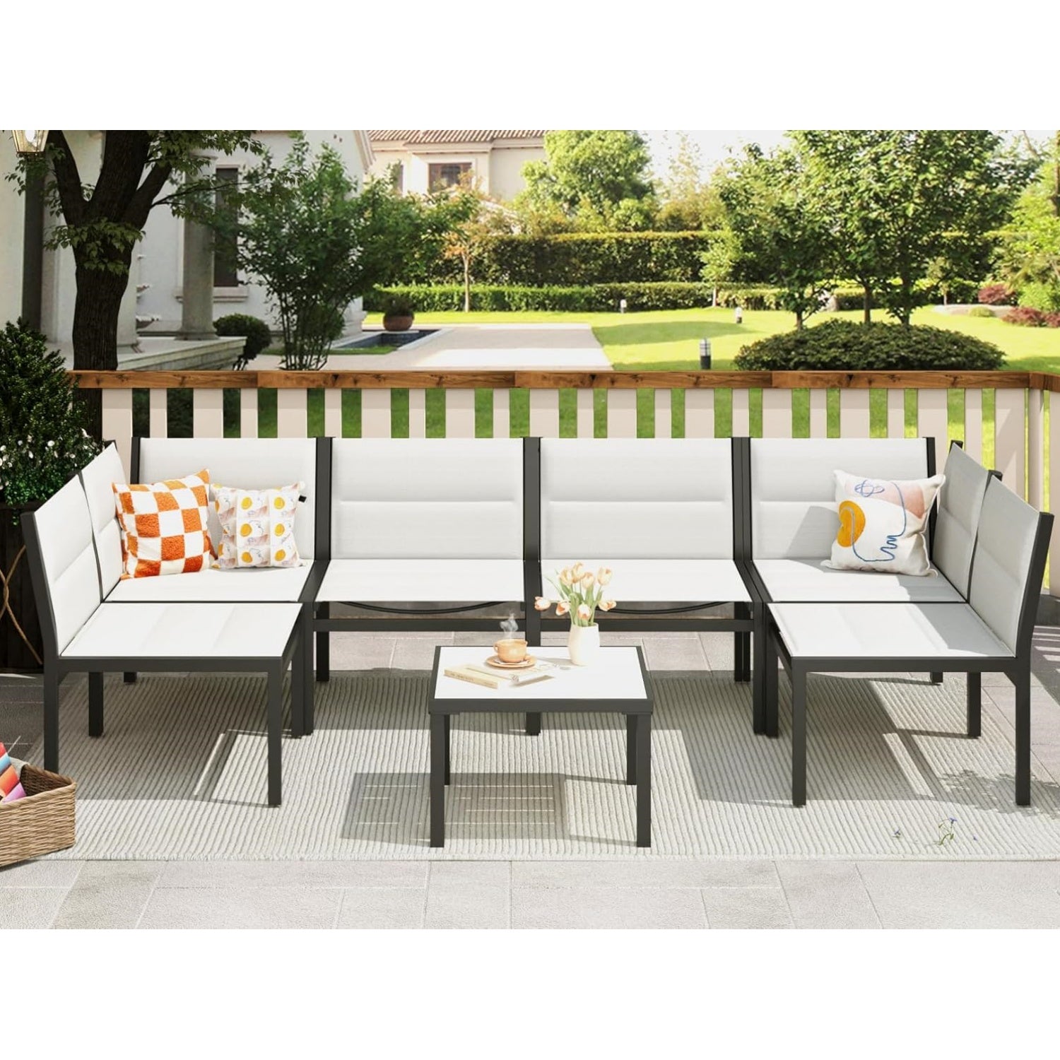 YODOLLA 7-Pc Sectional Patio Set Textilene Fabric, Off-Whitebest