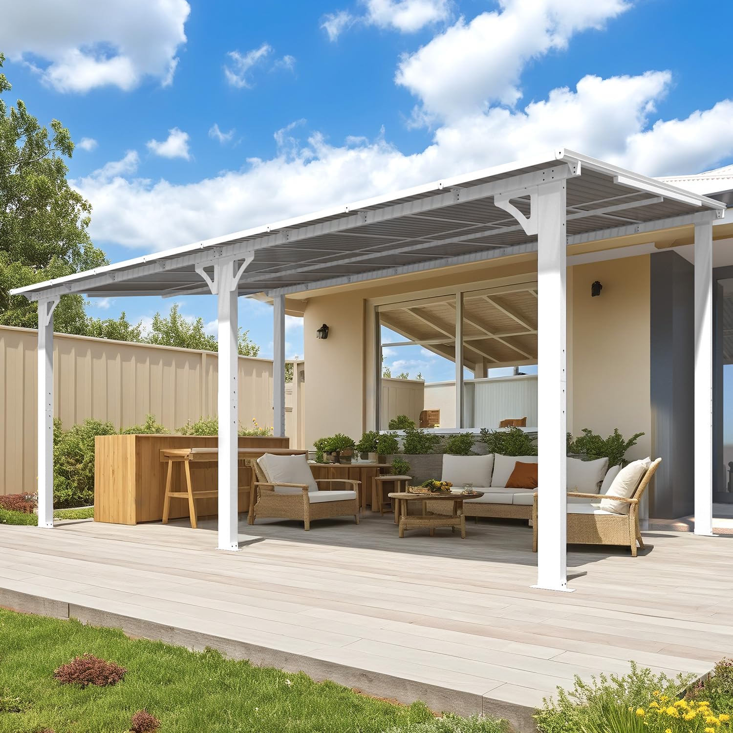 YODOLLA 16'x10' Wall Mounted Gazebos Pergola, White