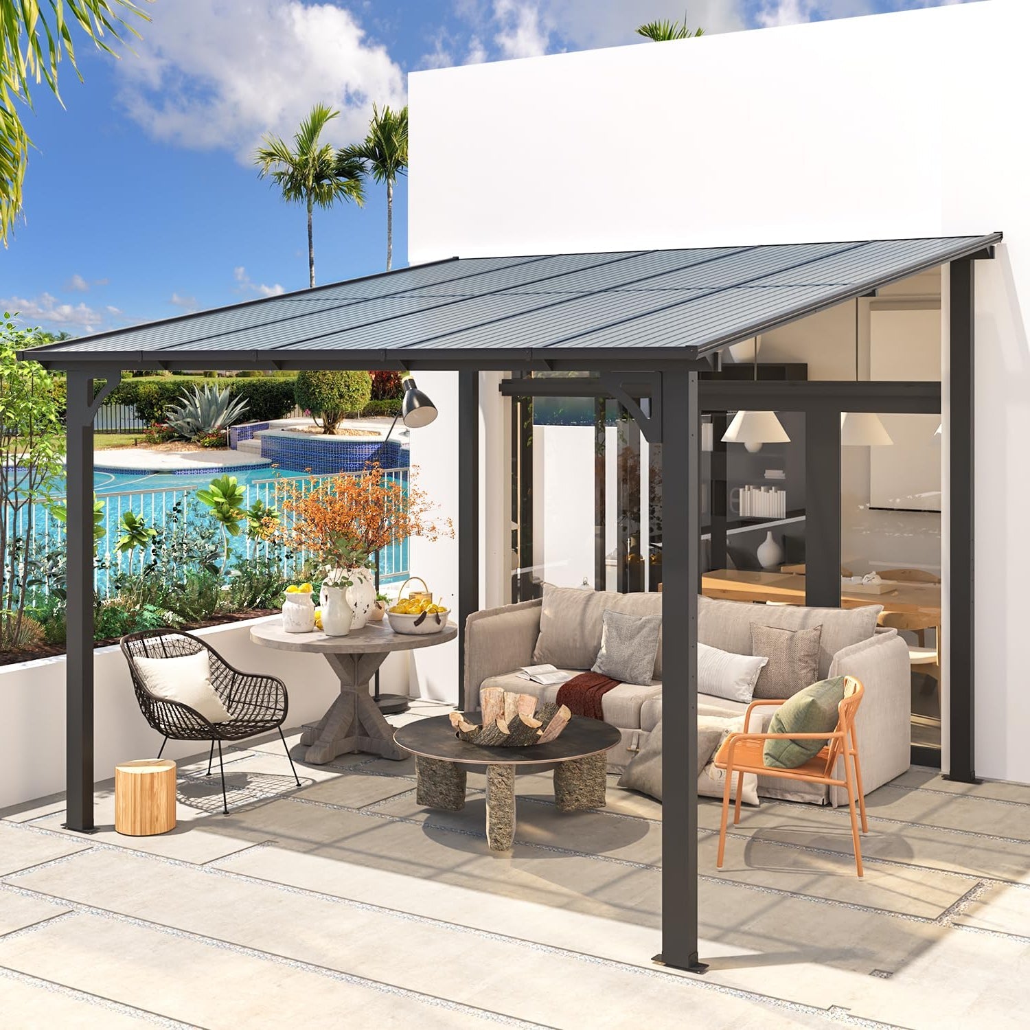 YODOLLA 10’ x 10’ Gazebo, Wall Mounted Gazebos Pergola